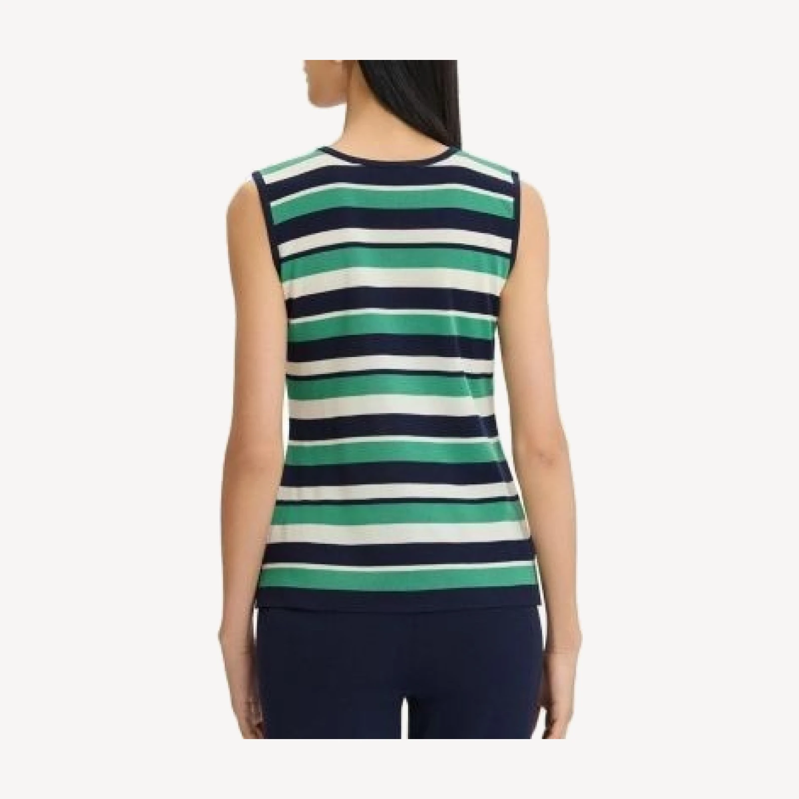 Ming Wang Stripe Scoop Neck Mid-Length Knit Tank