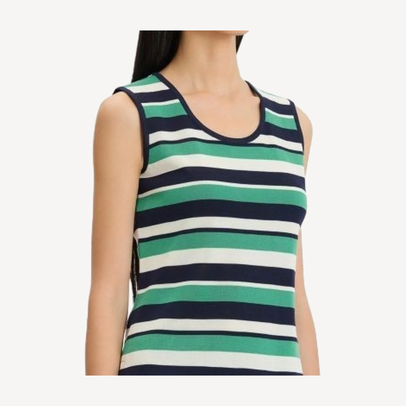 Ming Wang Stripe Scoop Neck Mid-Length Knit Tank