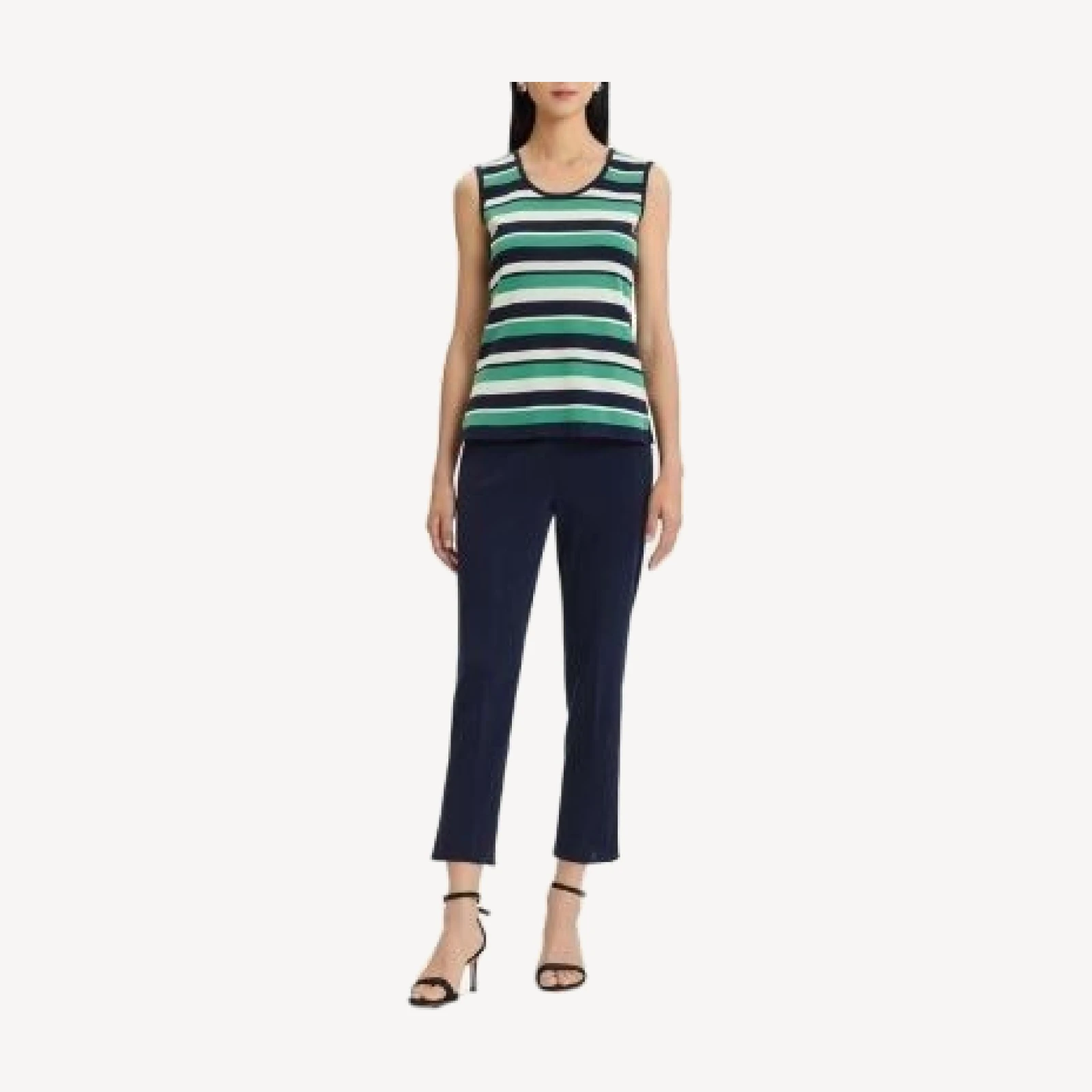 Ming Wang Stripe Scoop Neck Mid-Length Knit Tank