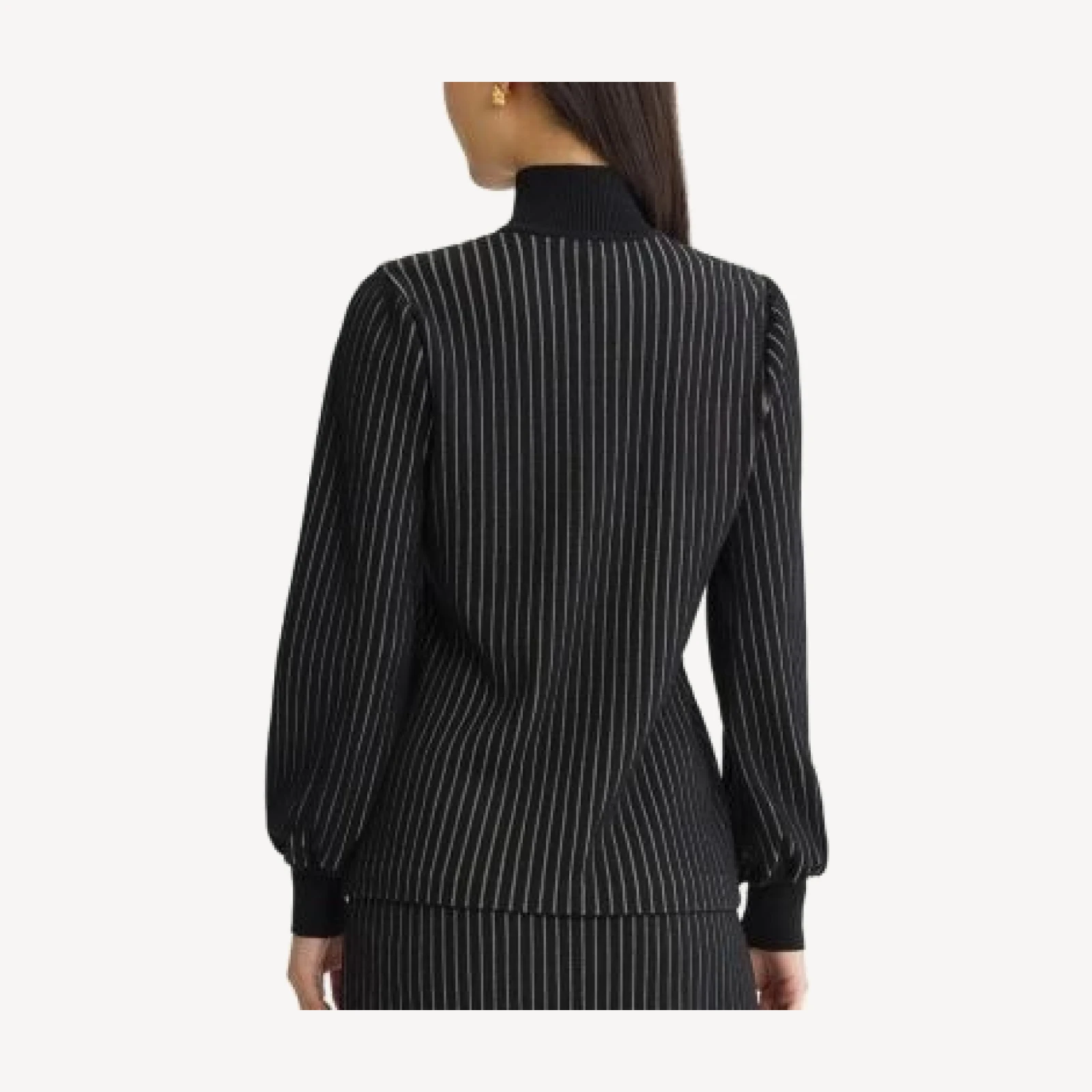 Ming Wang Mock Neck Floral Soft Ribbed Knit Top