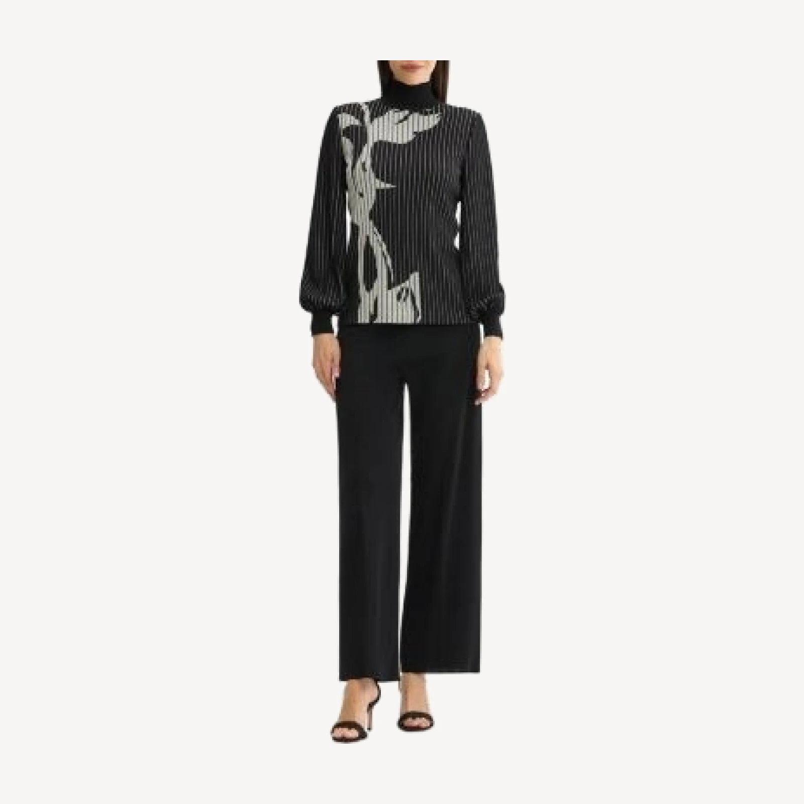 Ming Wang Mock Neck Floral Soft Ribbed Knit Top