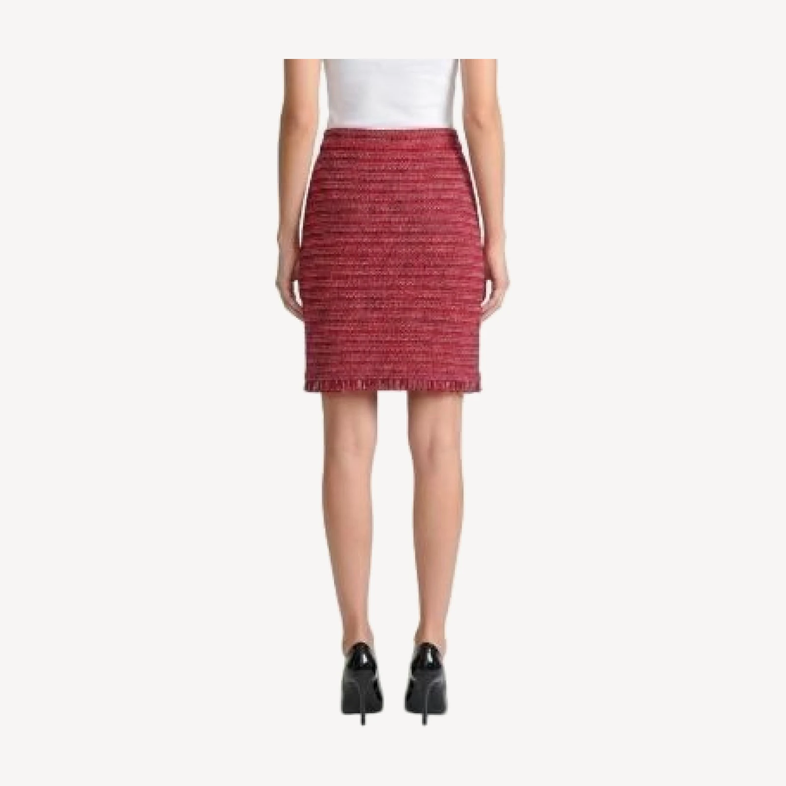 Ming Wang x Anna Marie A-Line Fringe Trim Tweed Knit Skirt