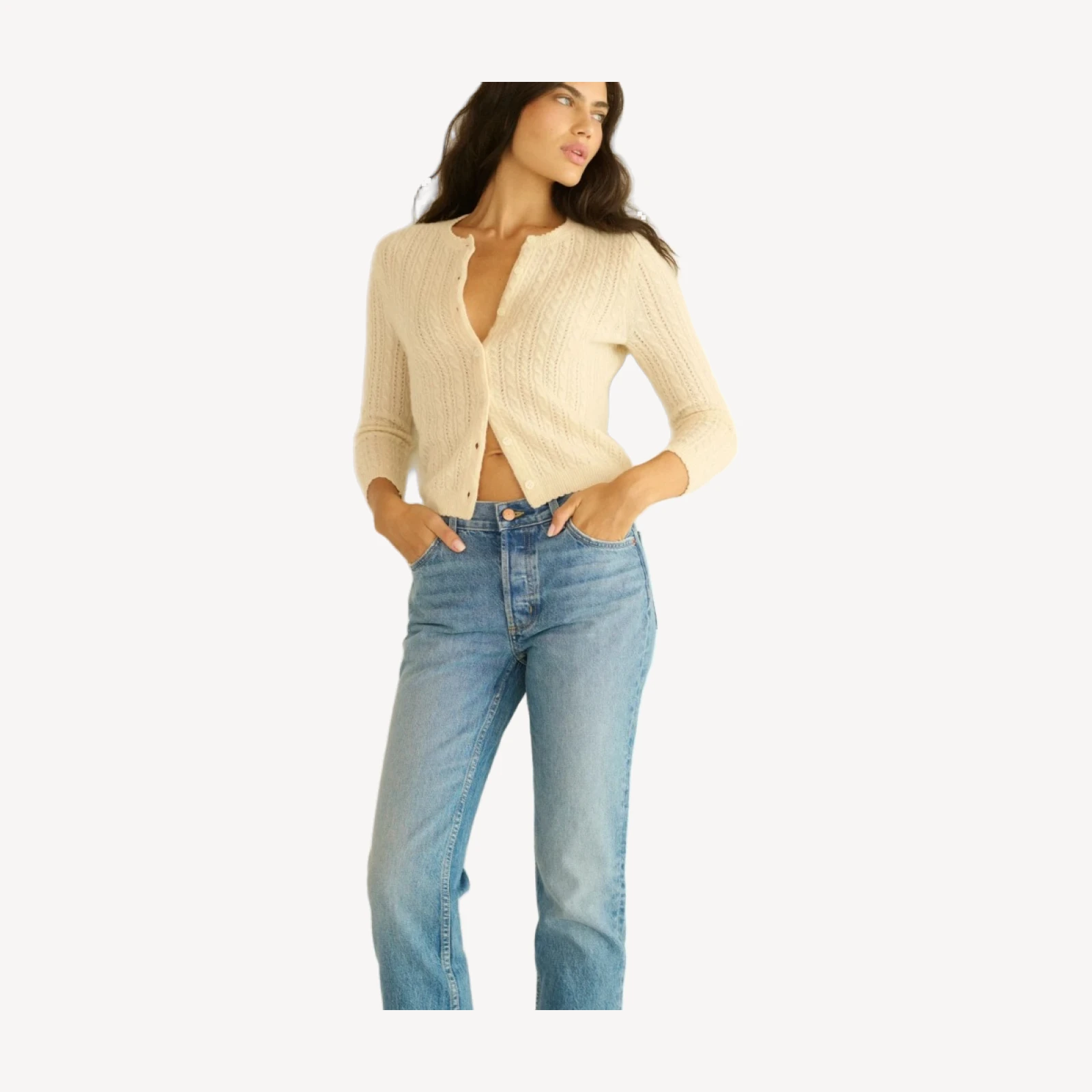 DANAE CASHMERE CABLE CARDIGAN -- DOGWOOD