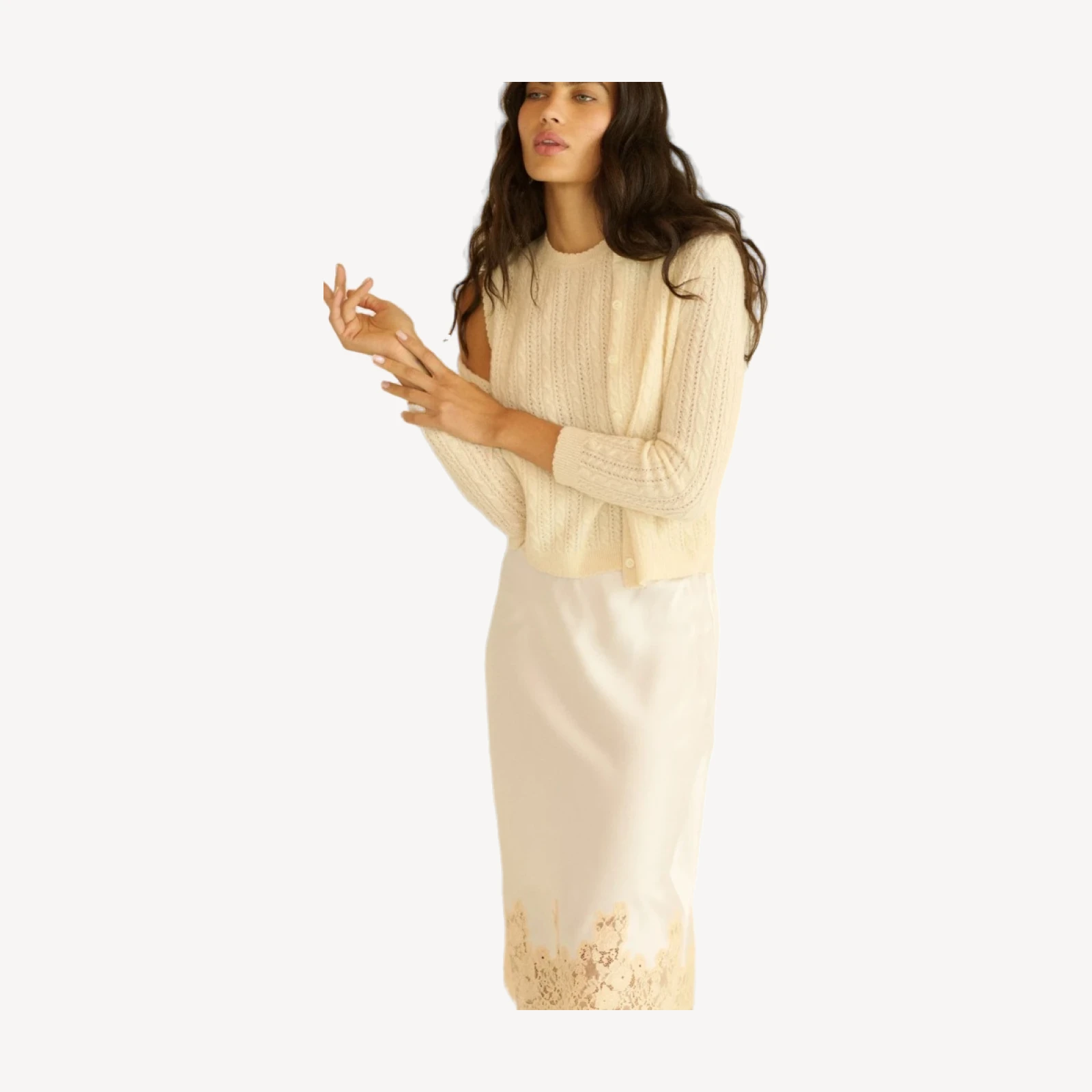 DANAE CASHMERE CABLE CARDIGAN -- DOGWOOD