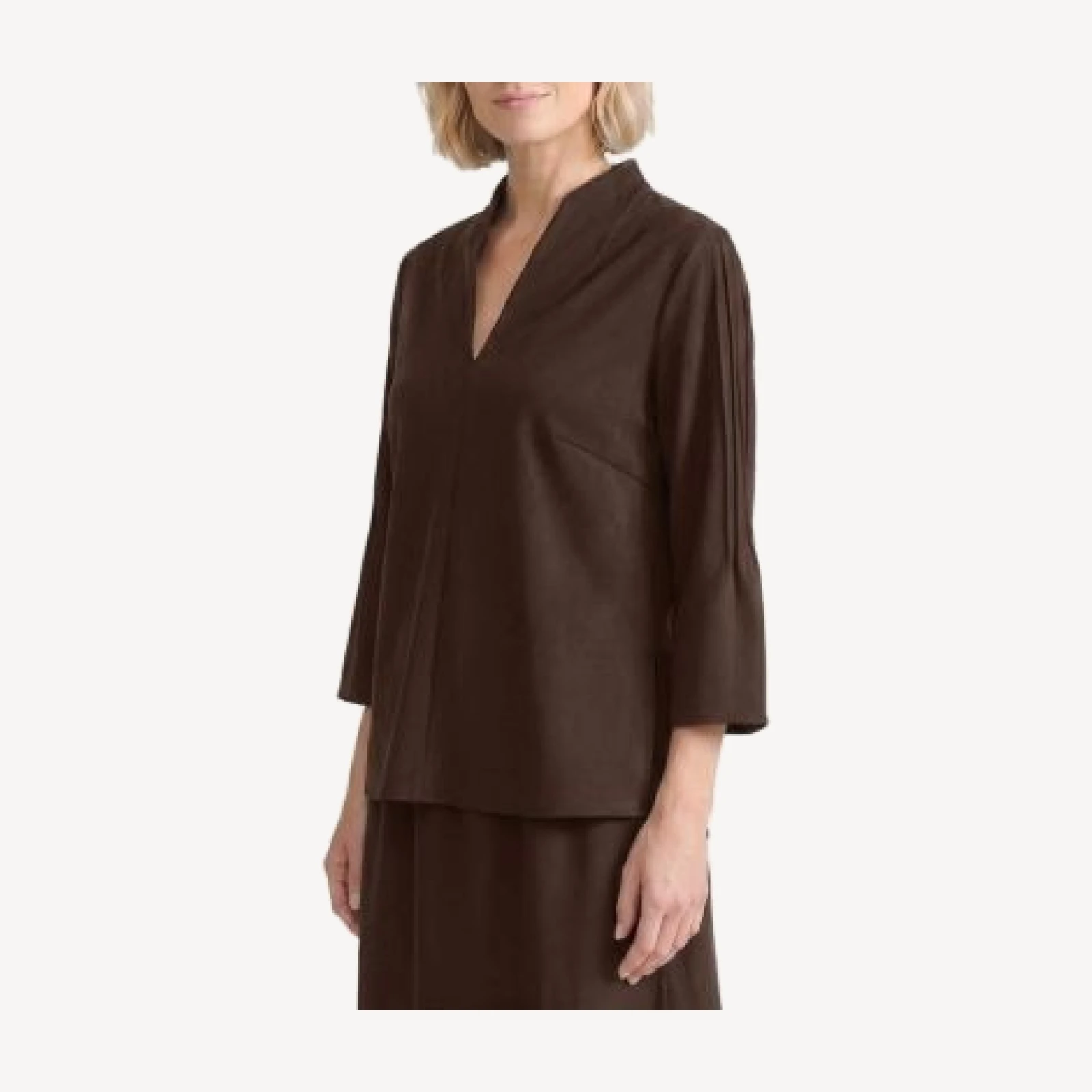 Ming Wang Flare Sleeve Faux Suede Blouse