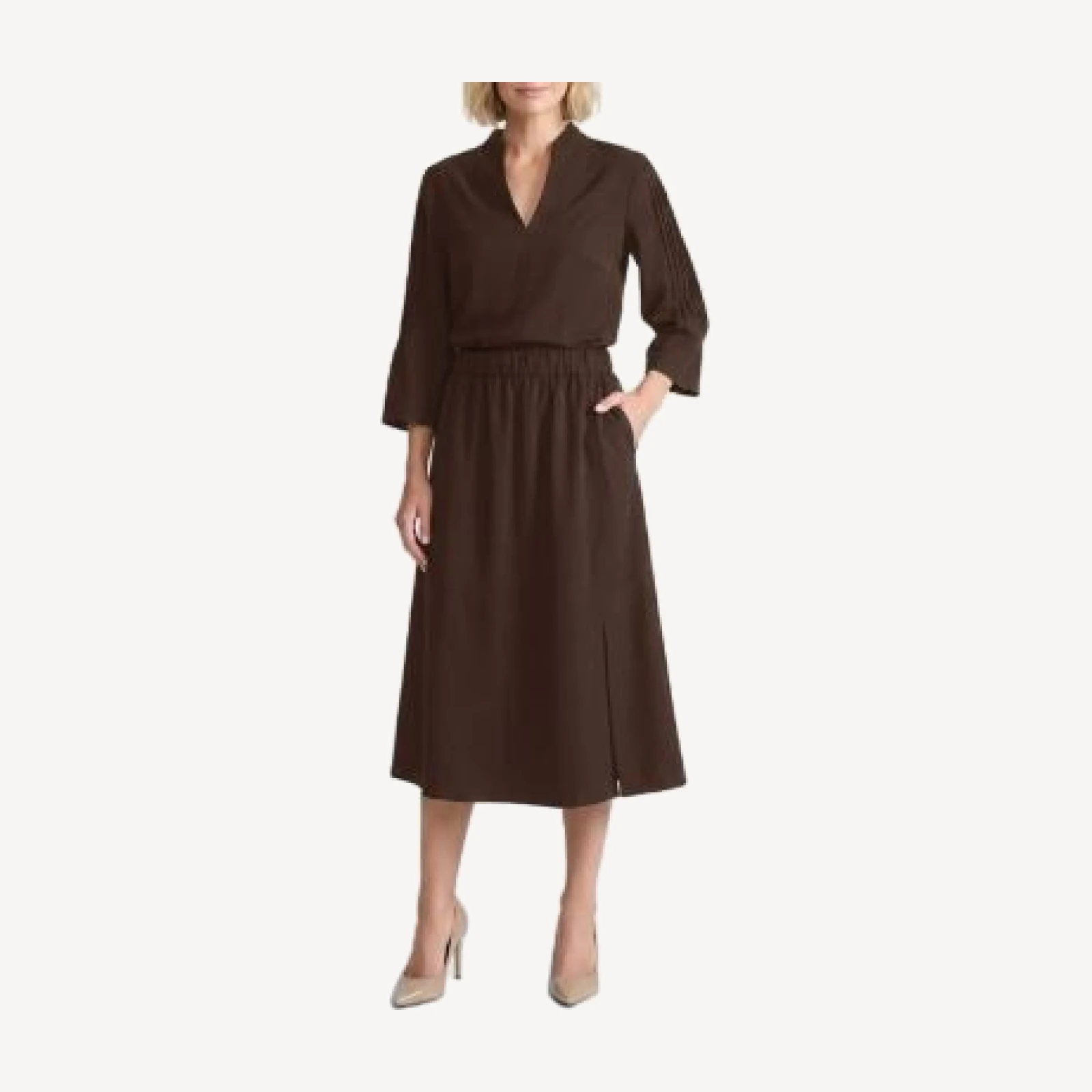 Ming Wang Flare Sleeve Faux Suede Blouse
