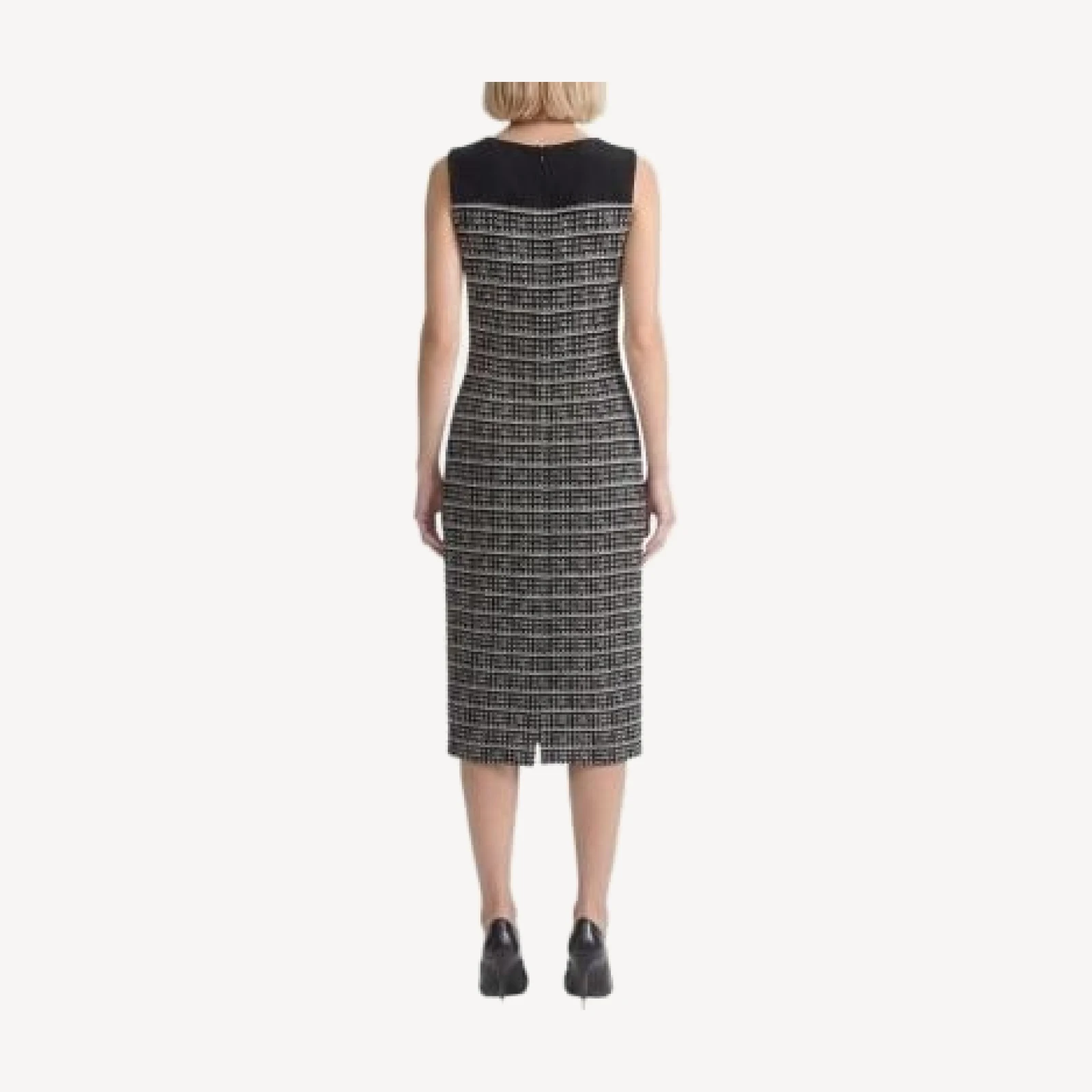 Ming Wang Mixed-Media Tweed Knit Sheath Dress