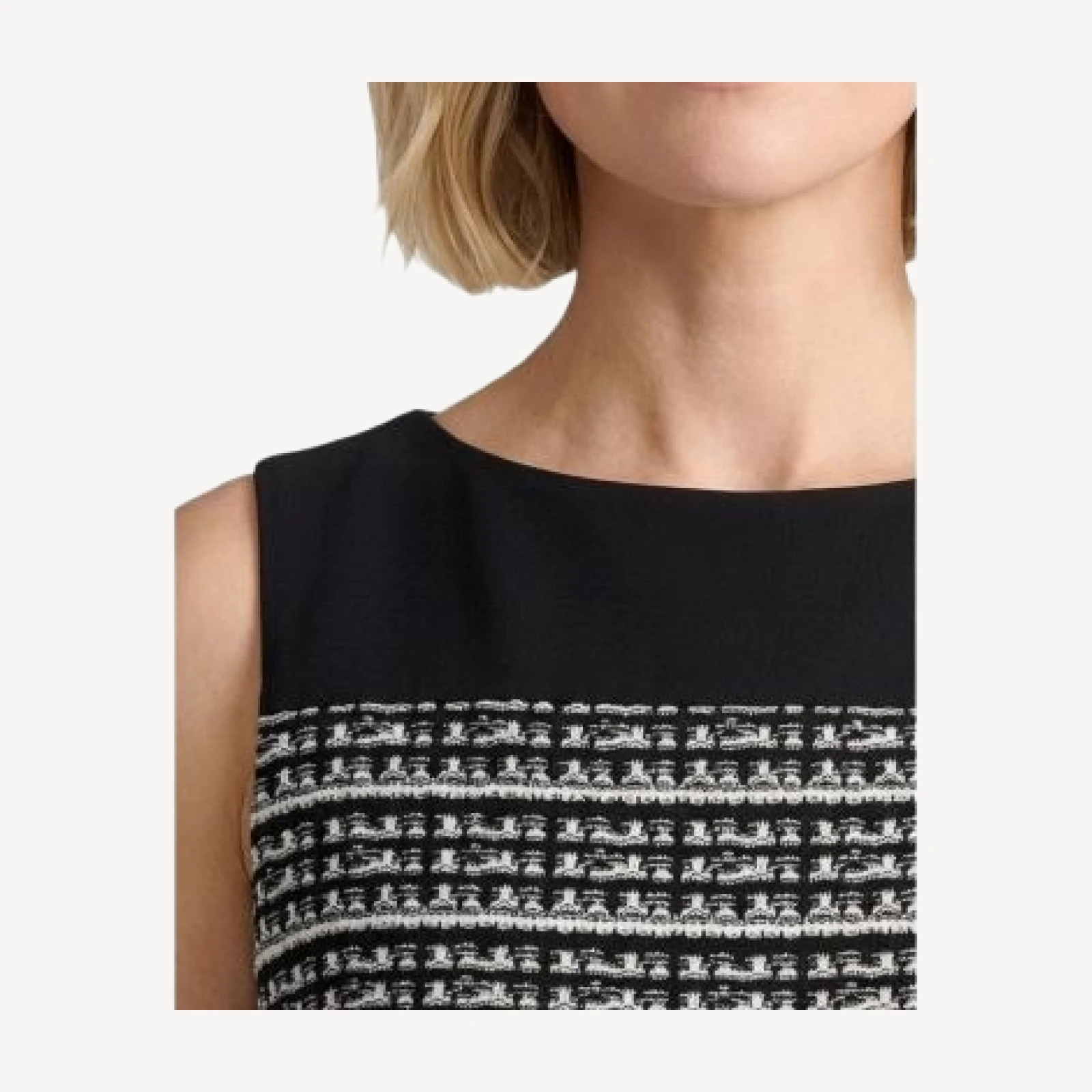 Ming Wang Mixed-Media Tweed Knit Sheath Dress