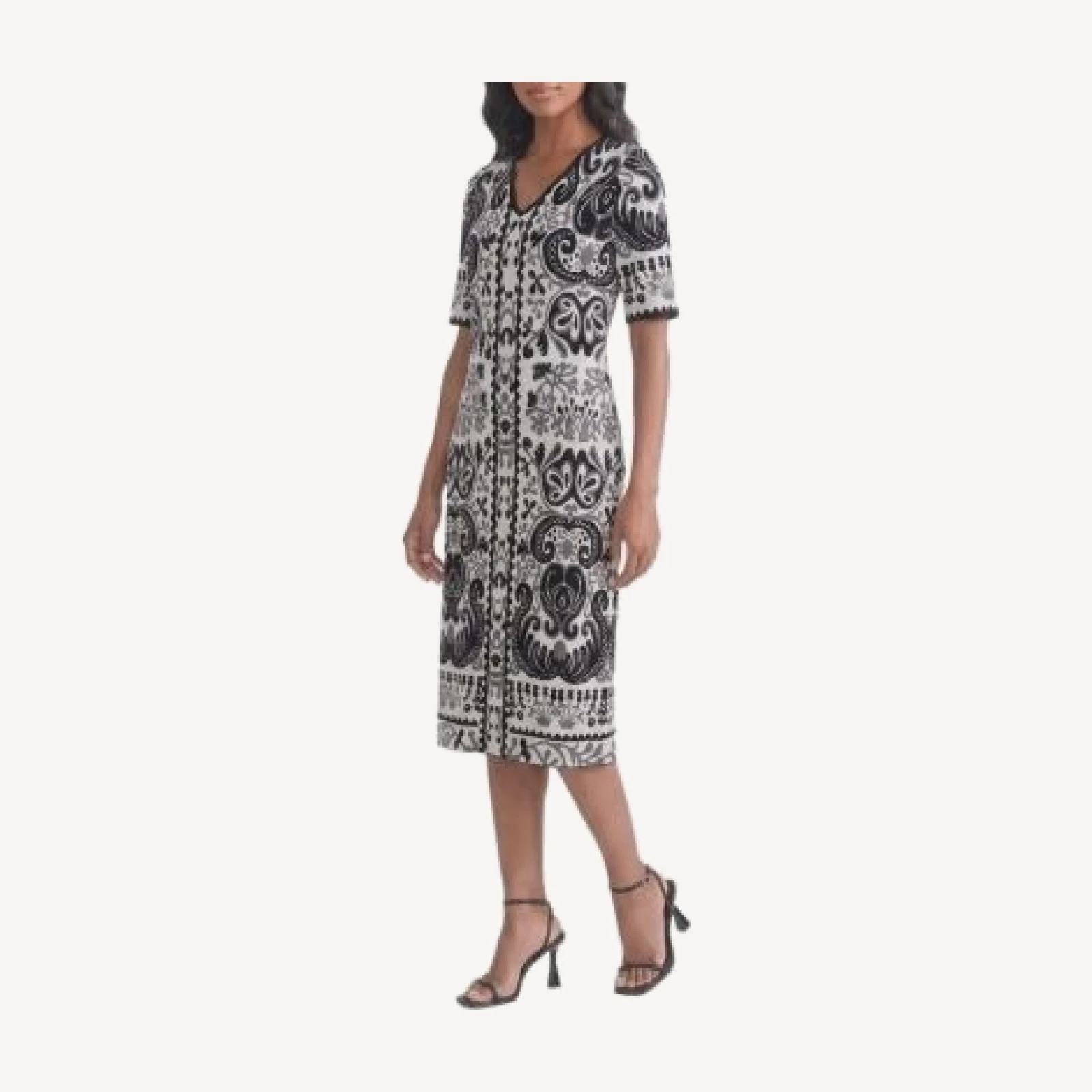 Ming Wang Multi Pattern Jacquard Soft Knit Midi Dress