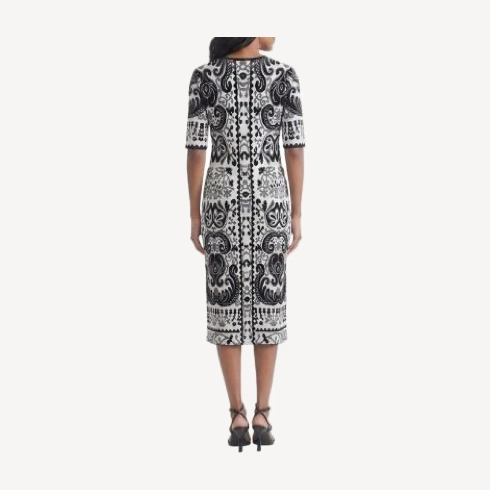 Ming Wang Multi Pattern Jacquard Soft Knit Midi Dress