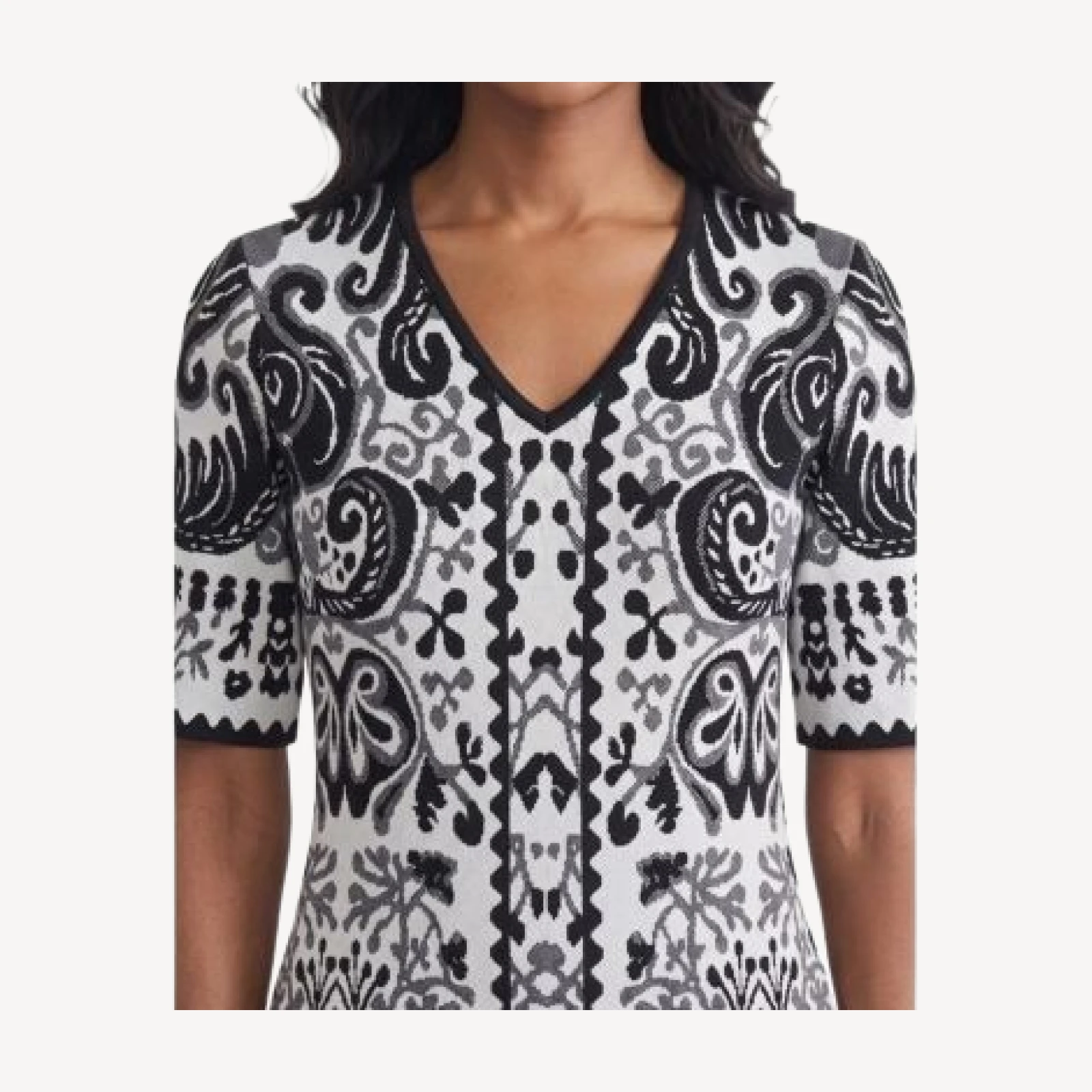 Ming Wang Multi Pattern Jacquard Soft Knit Midi Dress