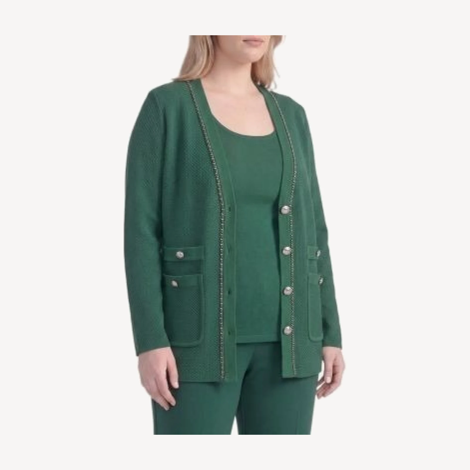 Ming Wang Plus Tonal Chain Trim Knit Jacket