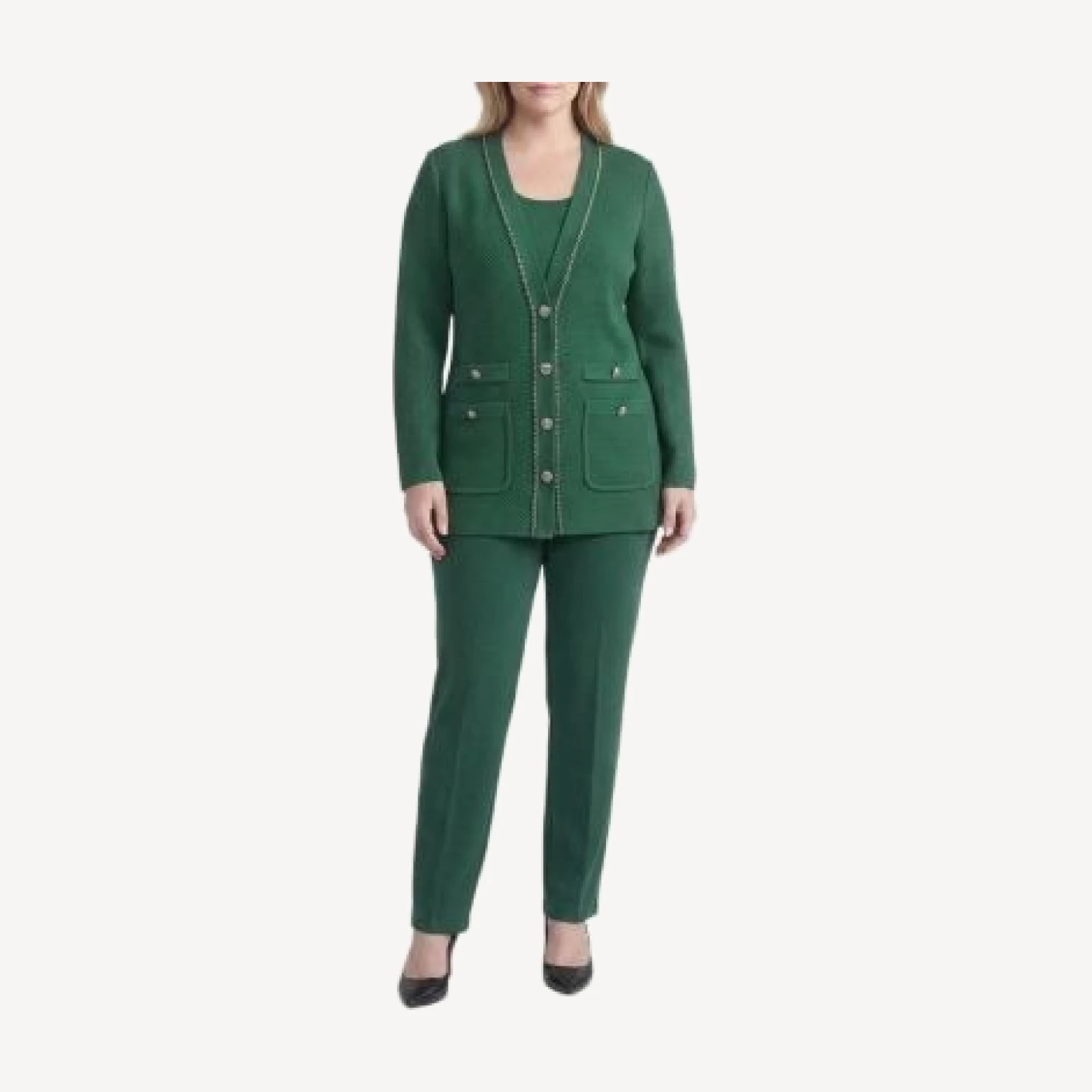 Ming Wang Plus Tonal Chain Trim Knit Jacket