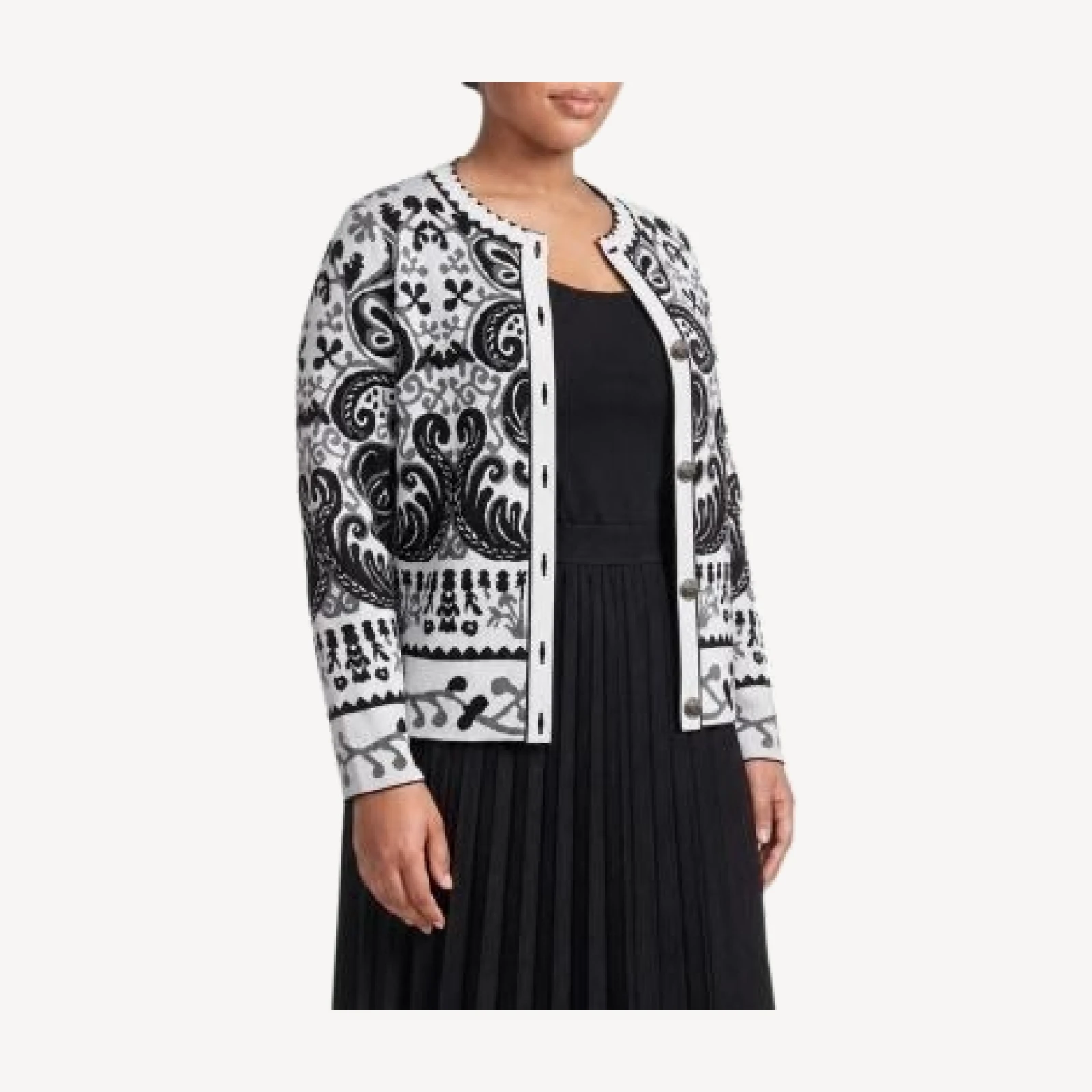 Ming Wang Plus Multi-Pattern Jacquard Soft Knit Jacket
