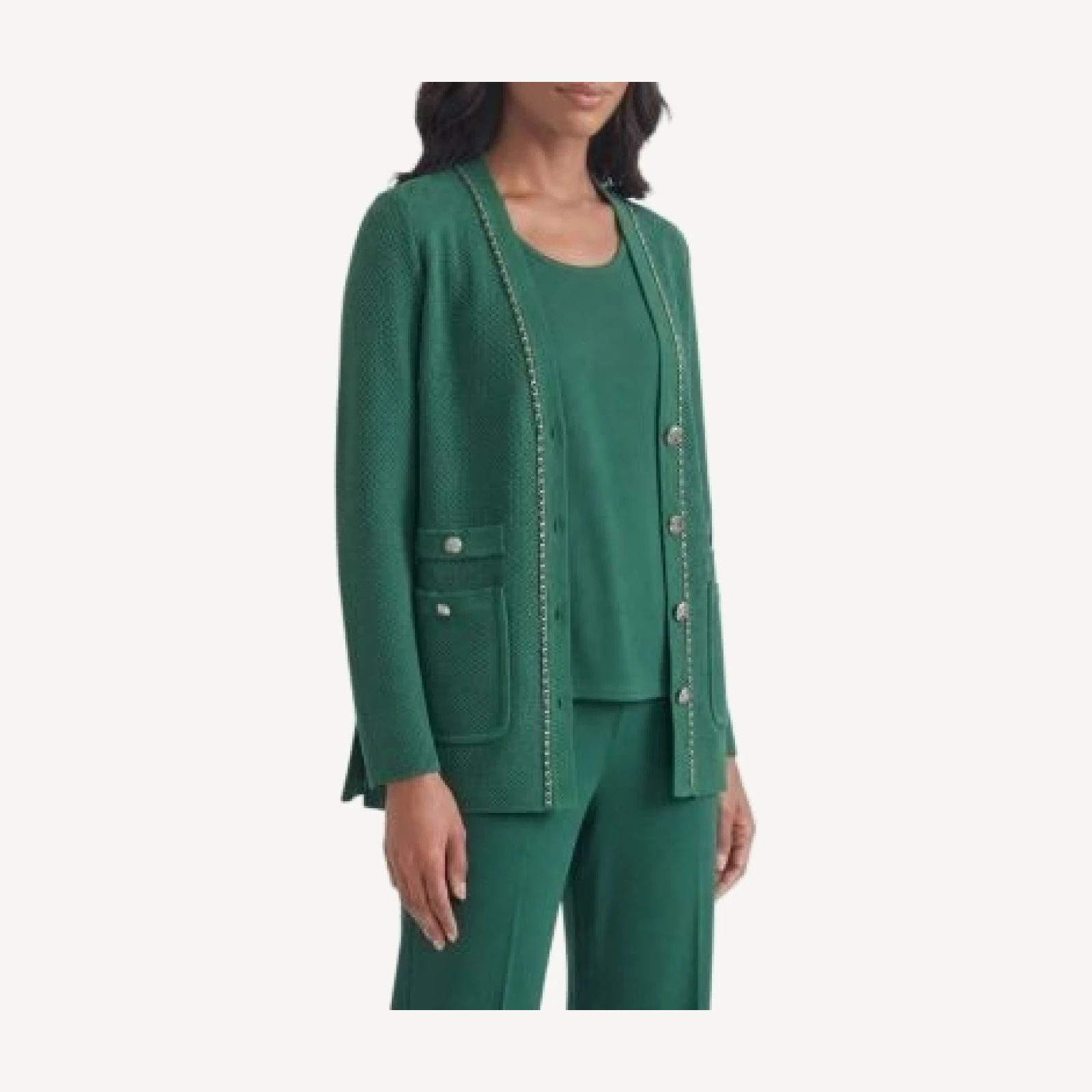 Ming Wang Tonal Chain Trim Knit Jacket