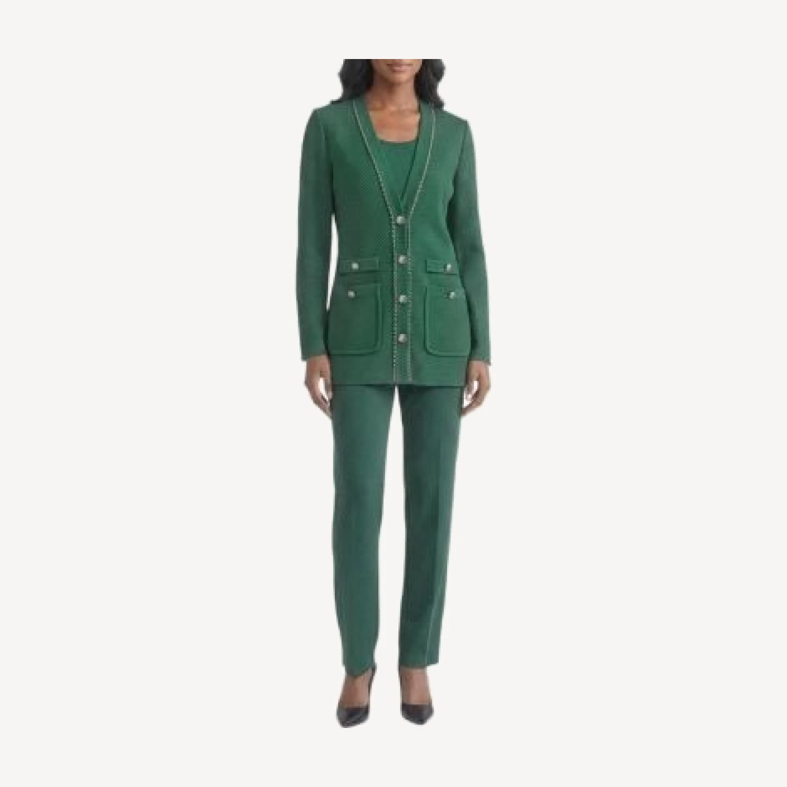 Ming Wang Tonal Chain Trim Knit Jacket