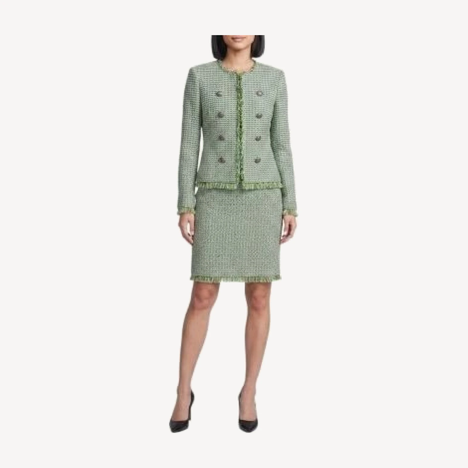 Ming Wang Petite Fringe Trim Tweed Knit Jacket
