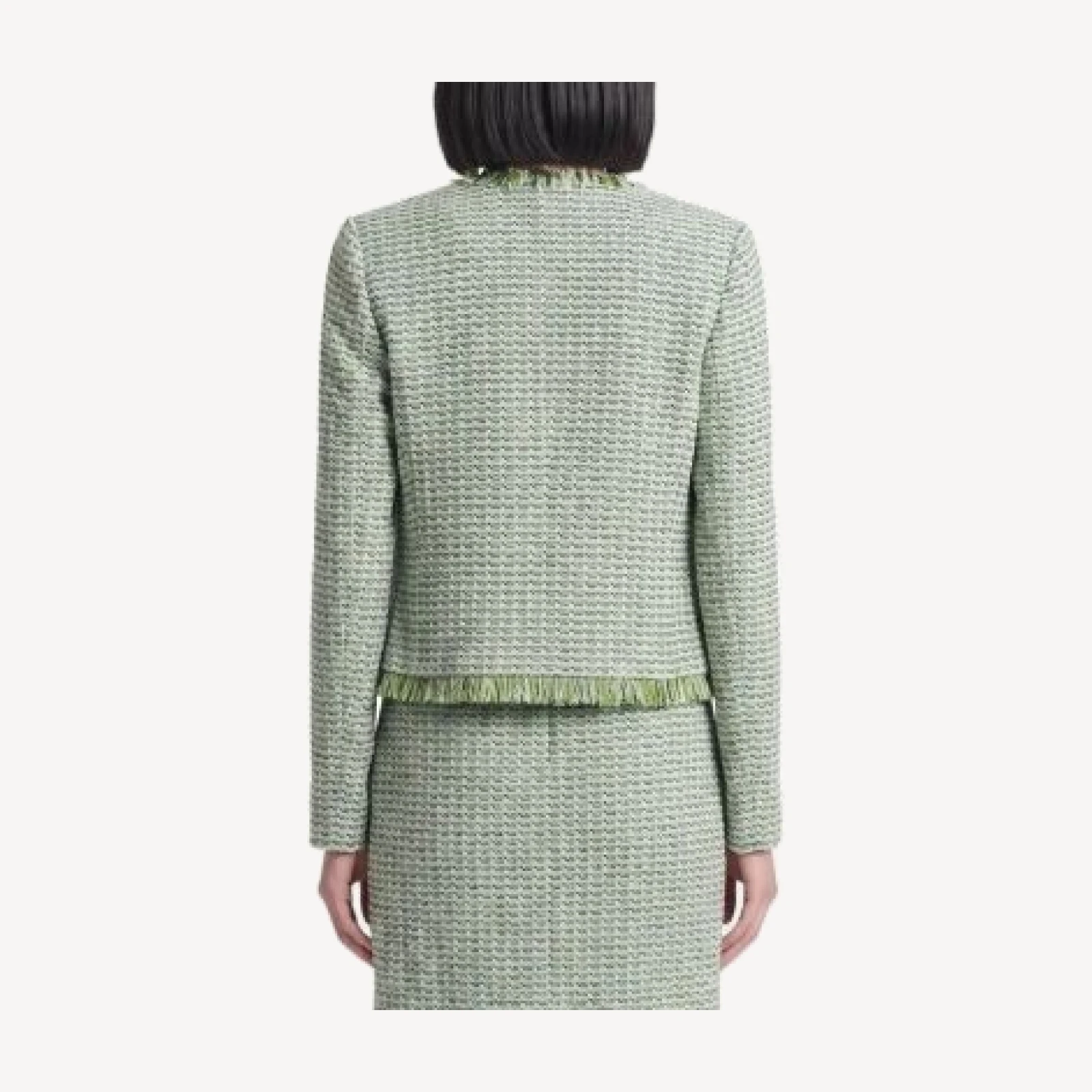 Ming Wang Petite Fringe Trim Tweed Knit Jacket