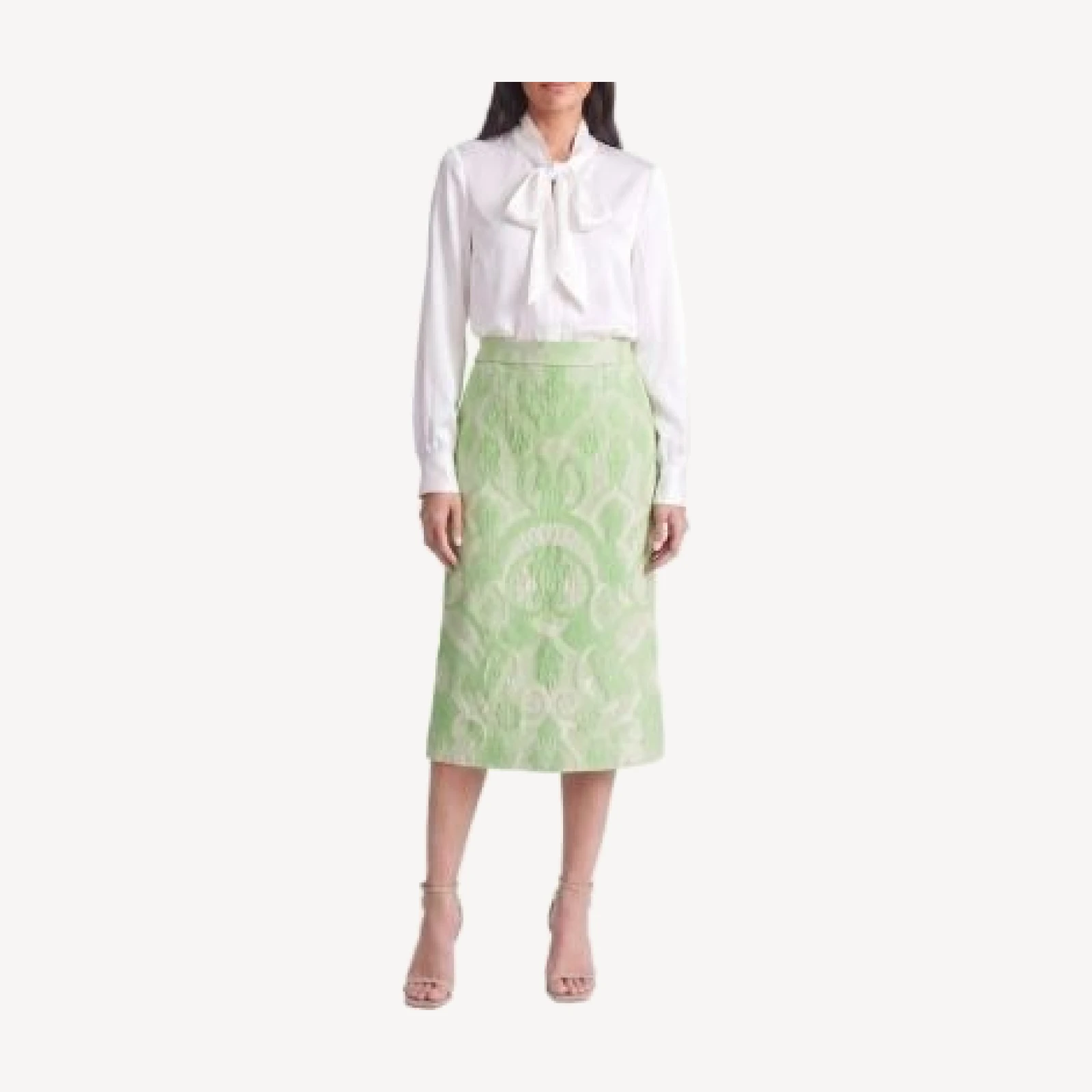 Ming Wang Damask Jacquard Woven Straight Midi Skirt
