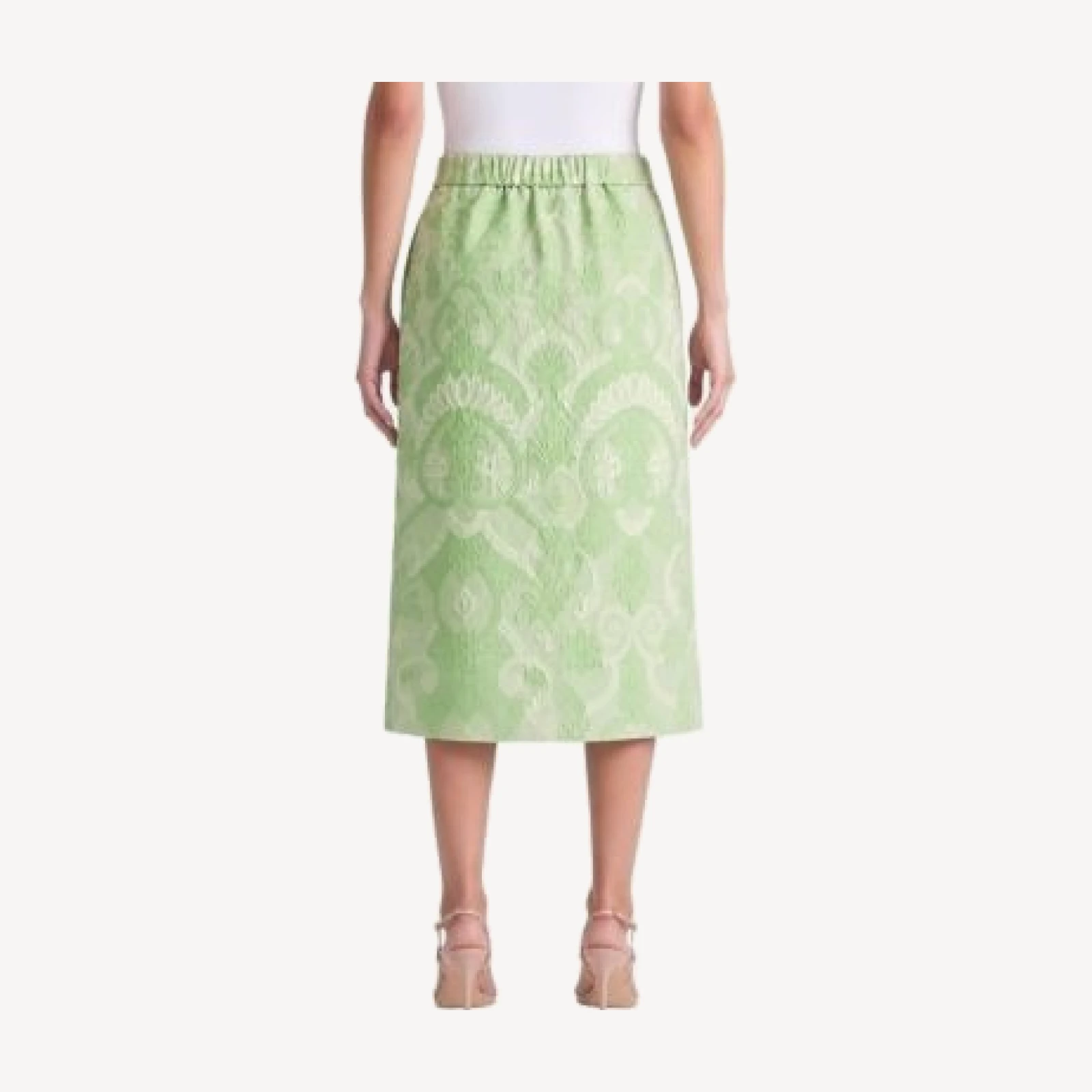 Ming Wang Damask Jacquard Woven Straight Midi Skirt