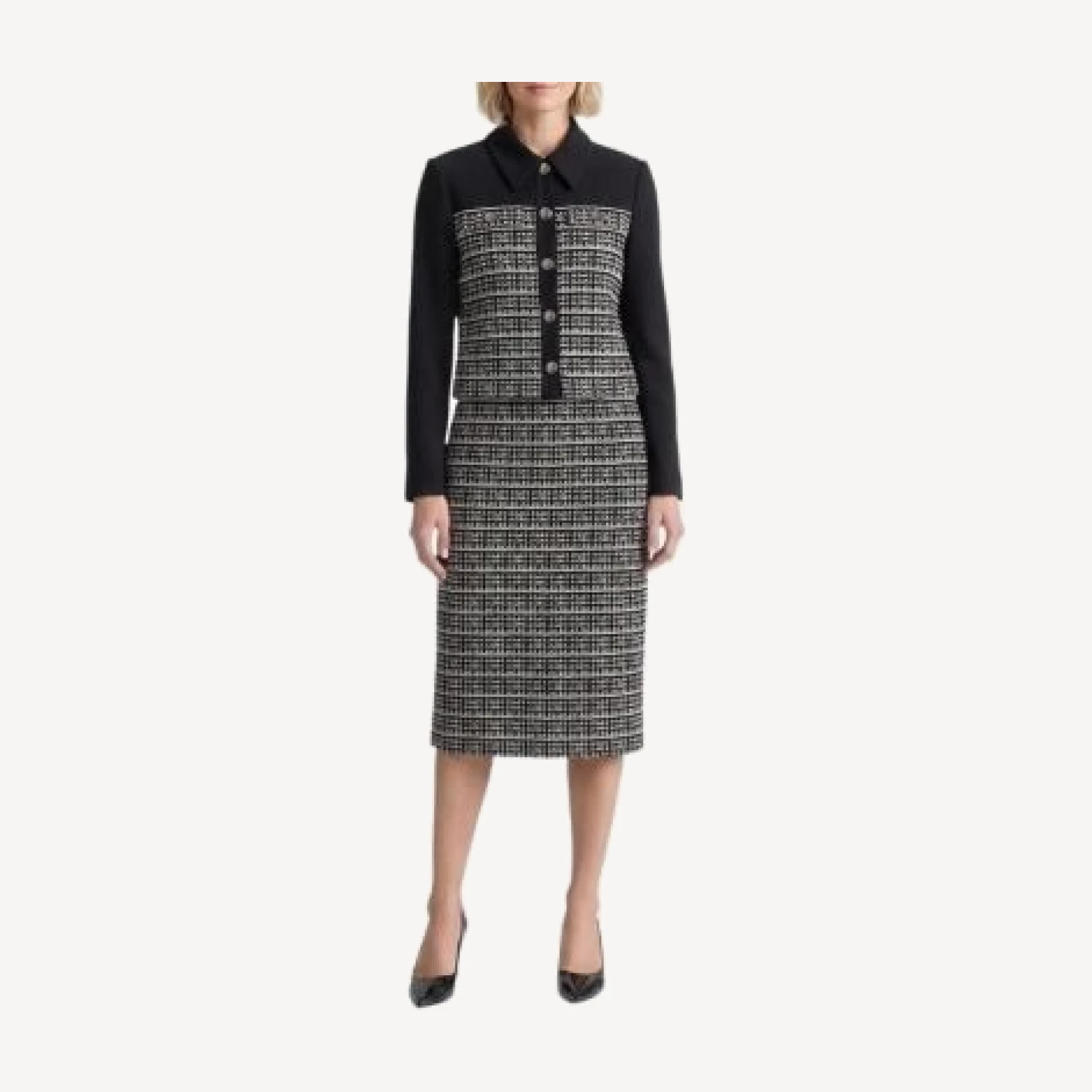 Ming Wang Mixed-Media Tweed Knit Jacket