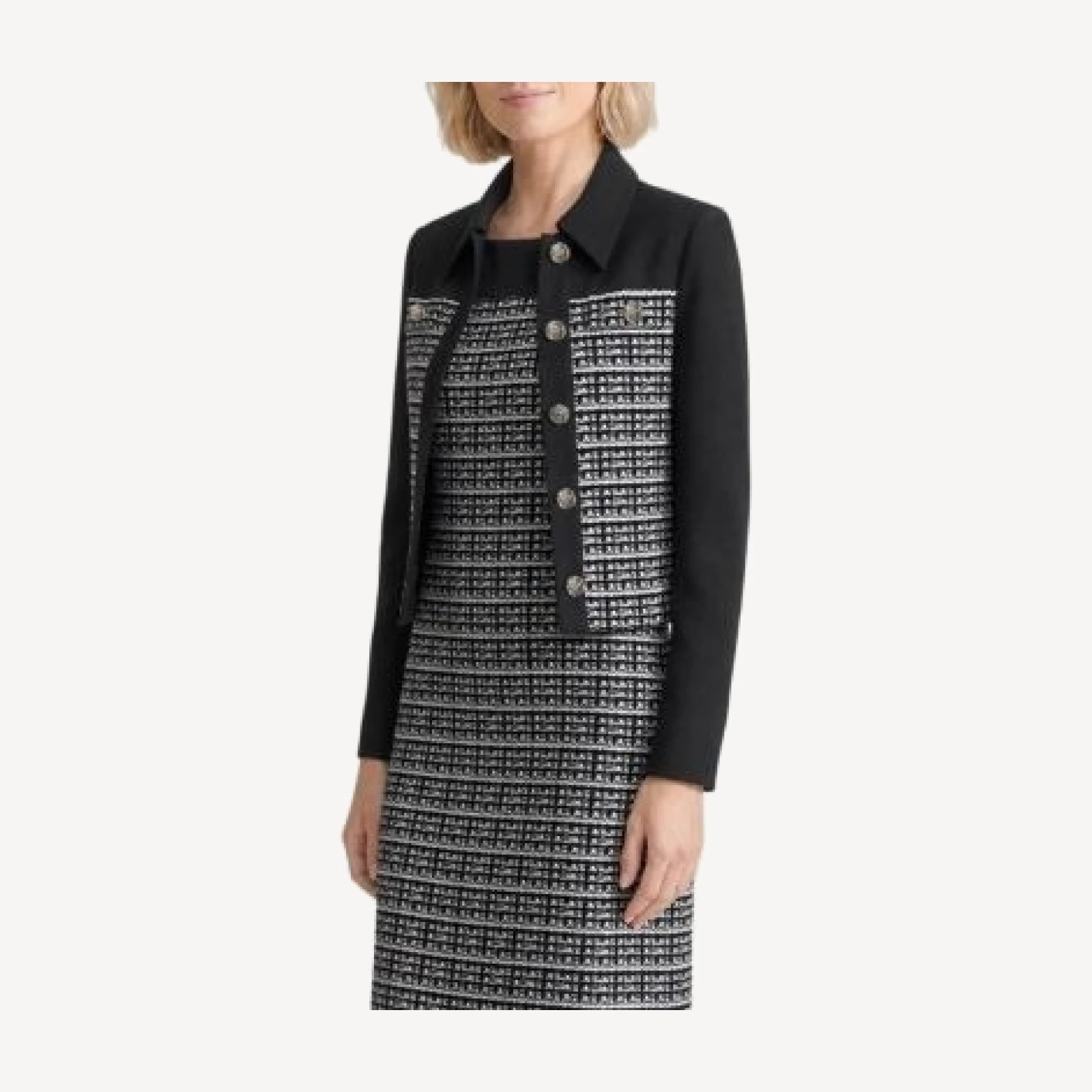 Ming Wang Mixed-Media Tweed Knit Jacket