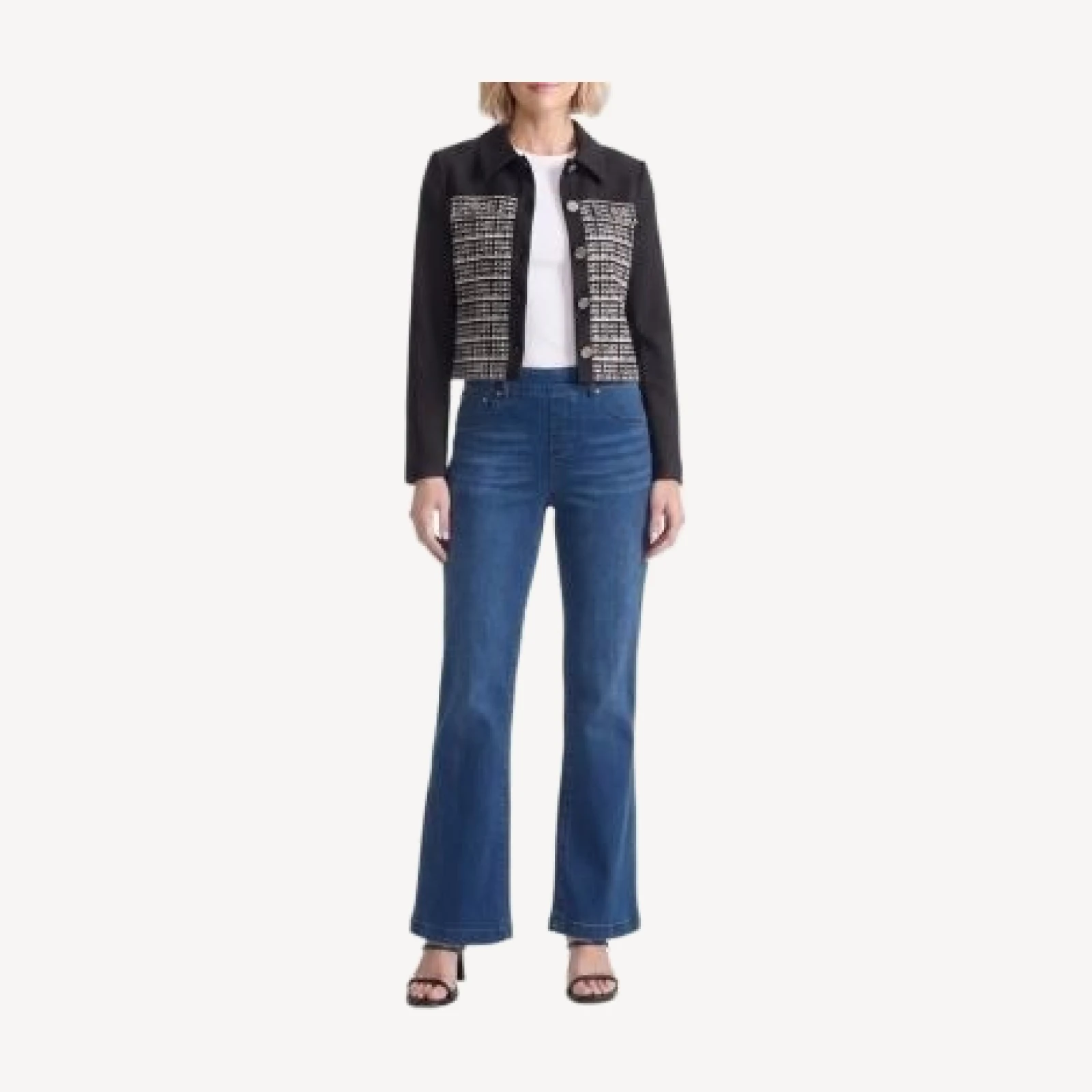 Ming Wang Mixed-Media Tweed Knit Jacket