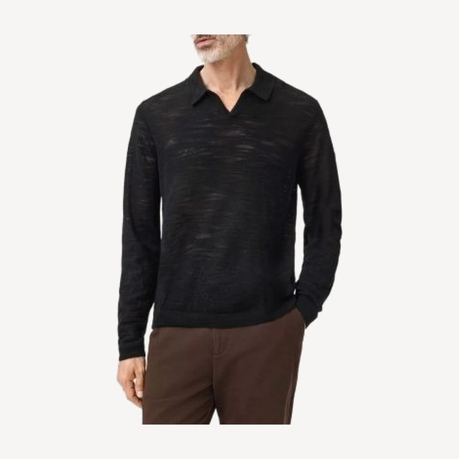 John Varvatos Luciano Slub Open Collar Polo Sweater