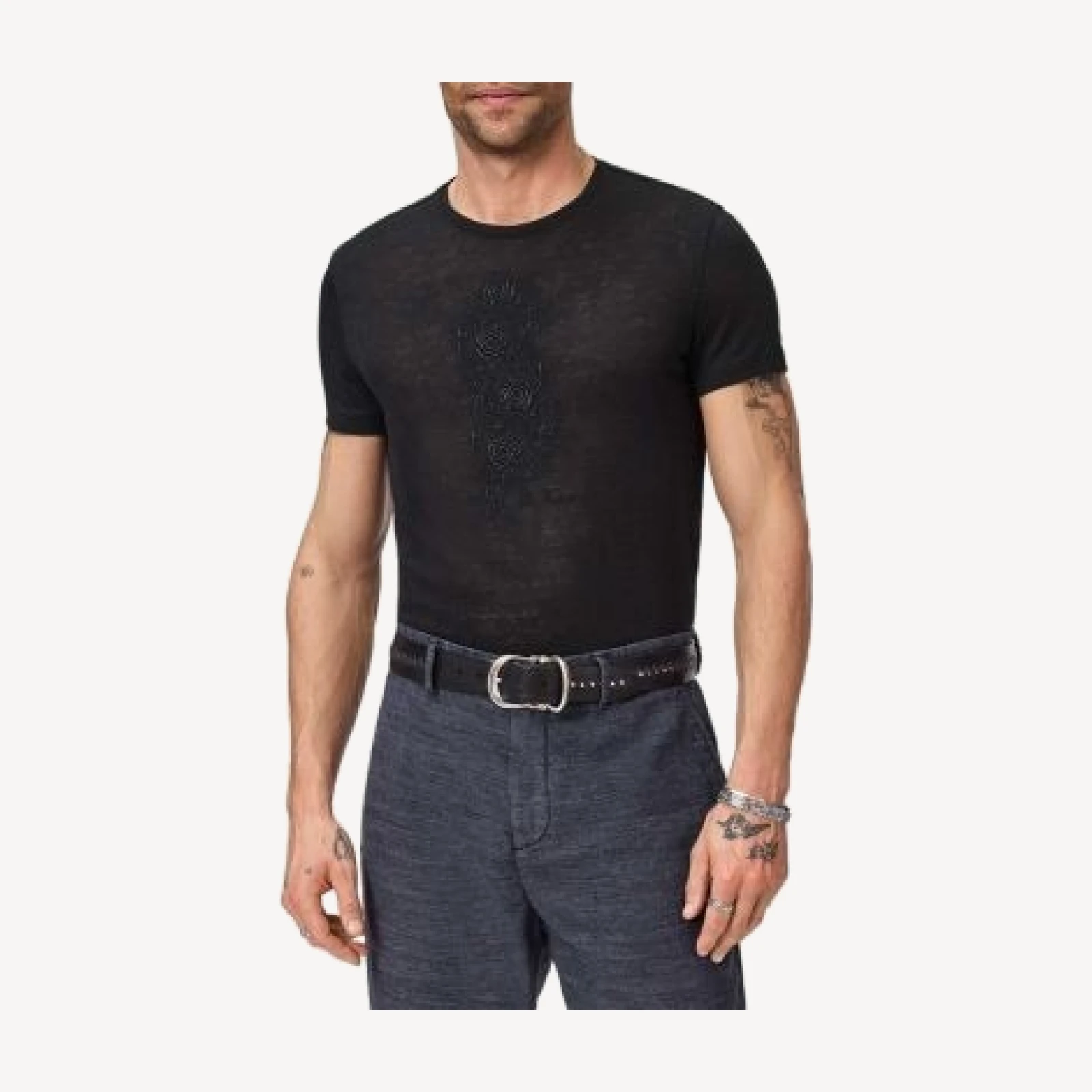 John Varvatos Rose Vine Embroidery Linen Crewneck Tee