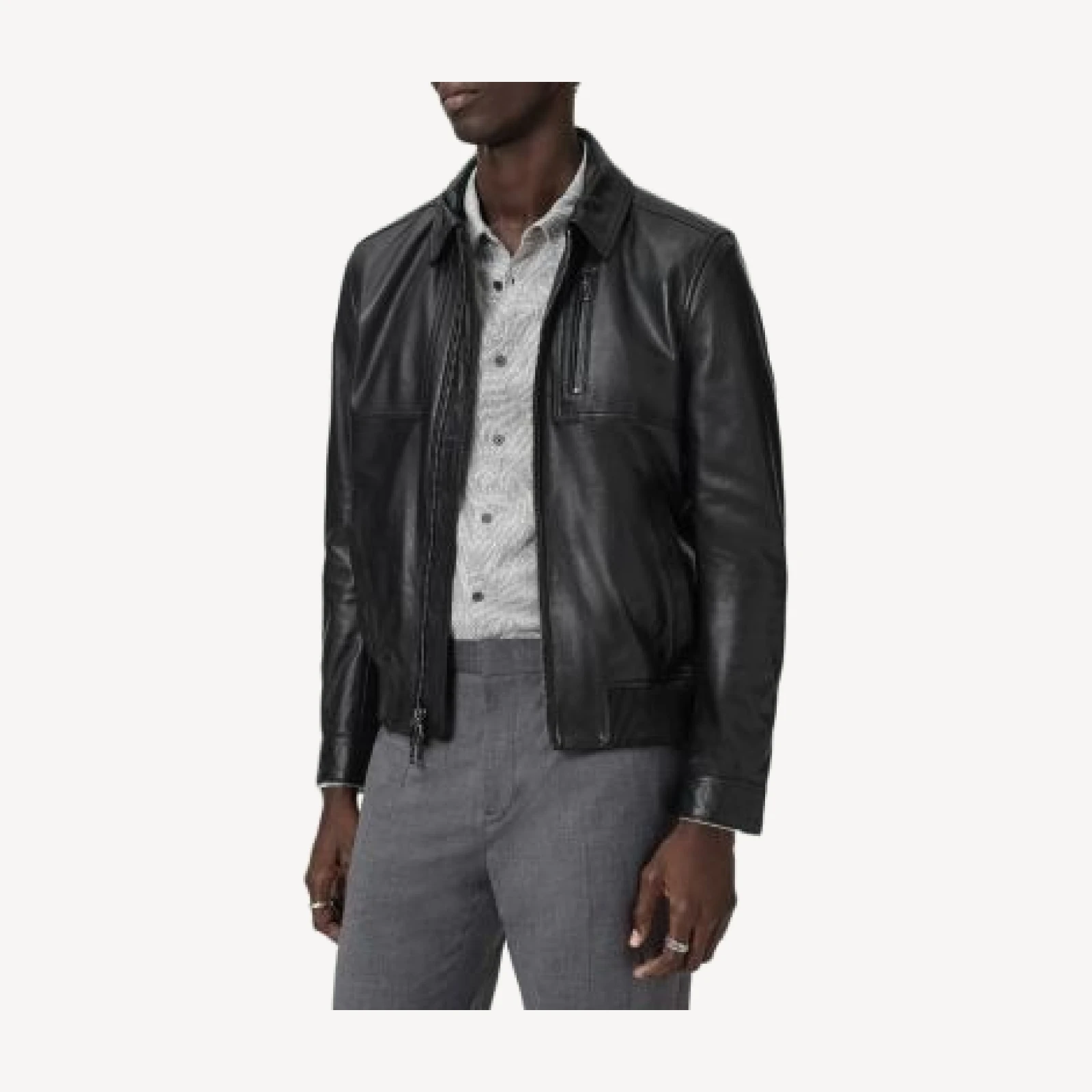 John Varvatos Collared Leather Jacket