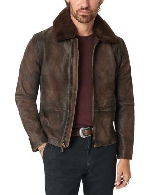 John Varvatos Coley Shearling Trim Leather Jacket