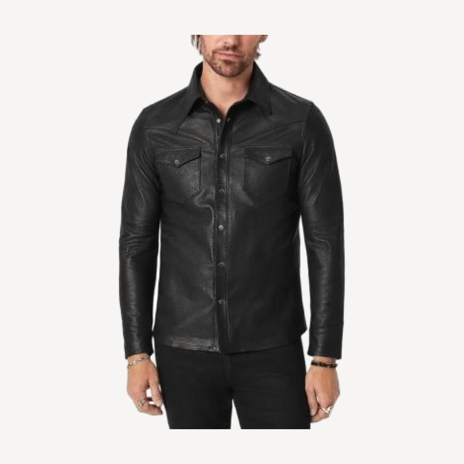 John Varvatos Sage Leather Pocket Shirt