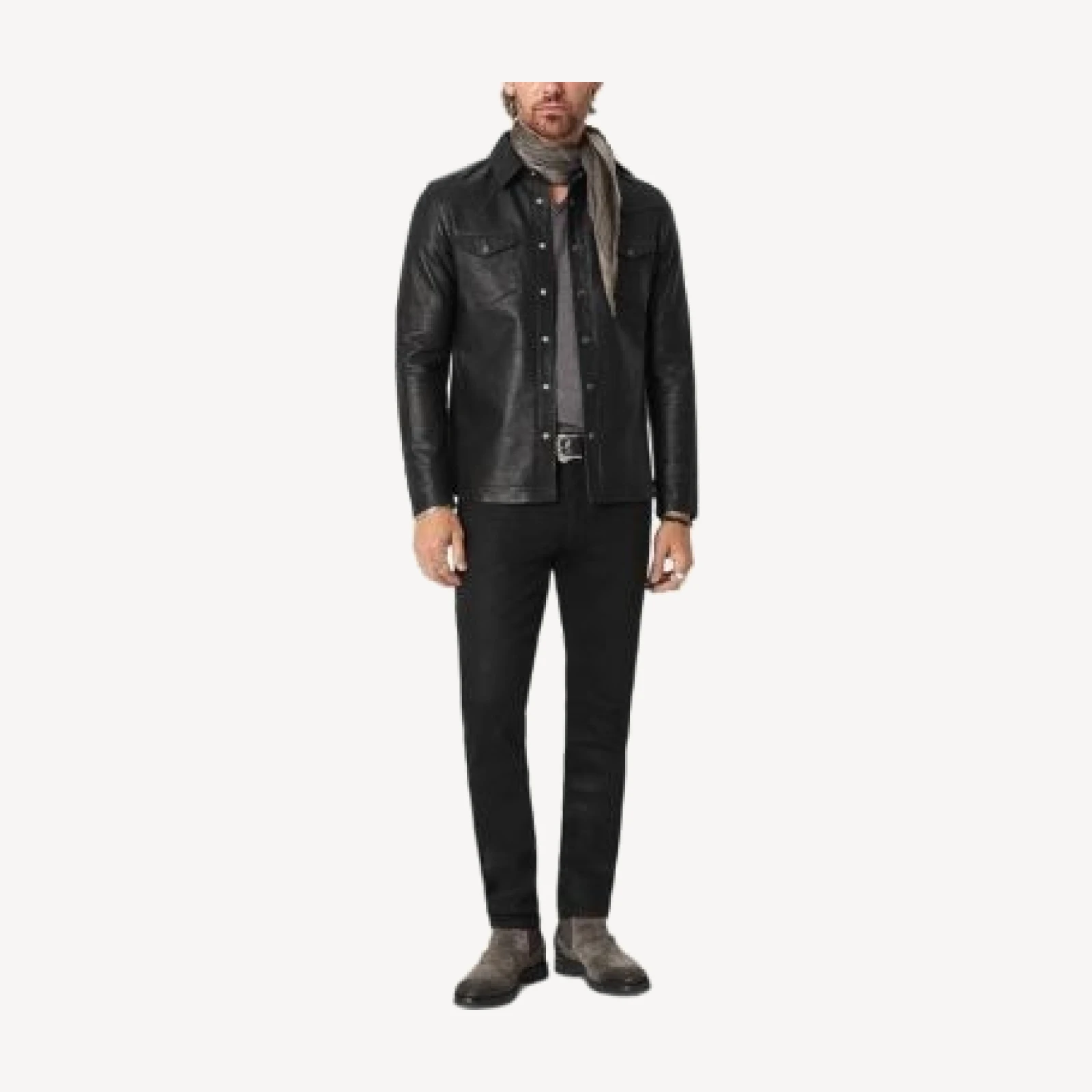 John Varvatos Sage Leather Pocket Shirt