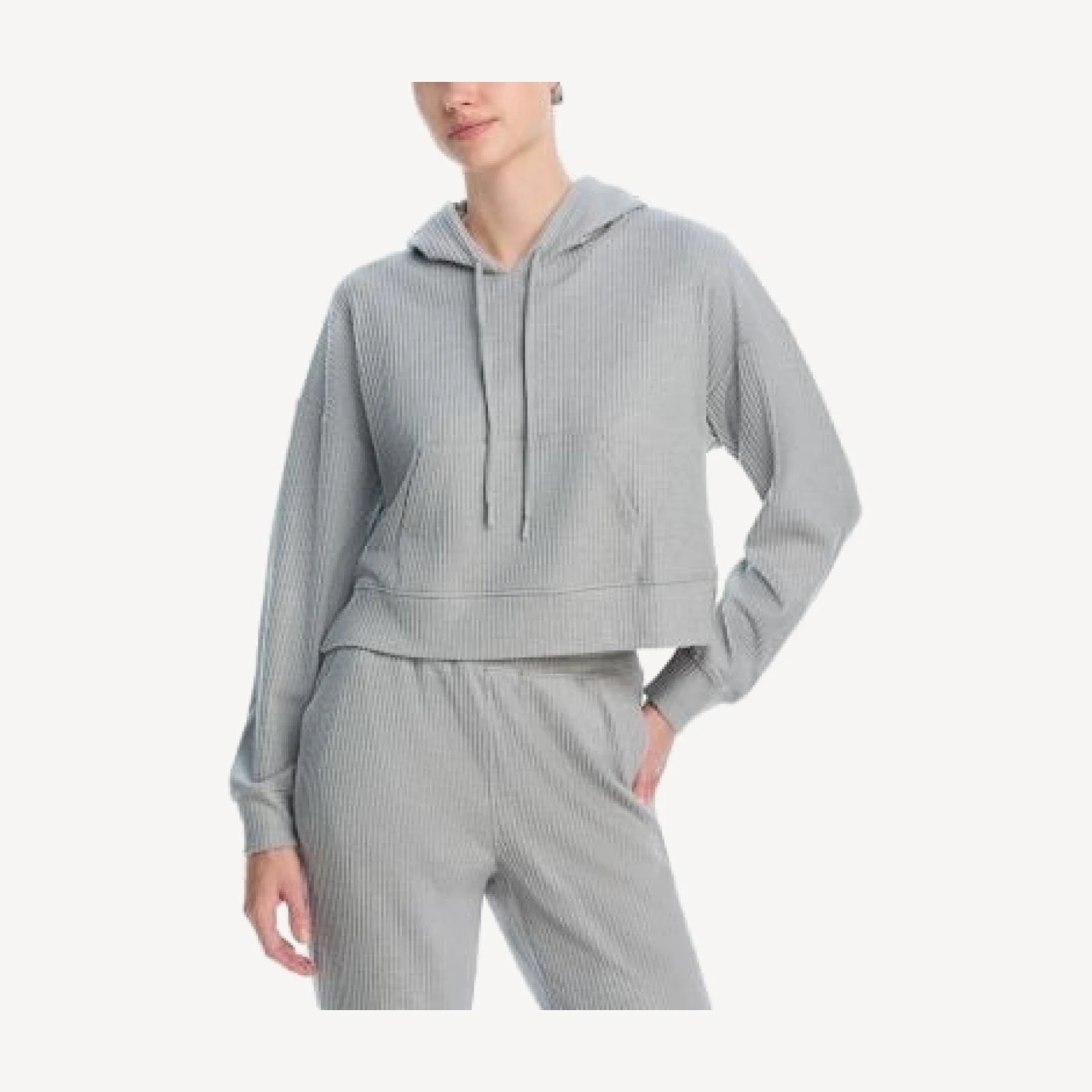Aqua Brushed Rib Crop Hoodie - Exclusive