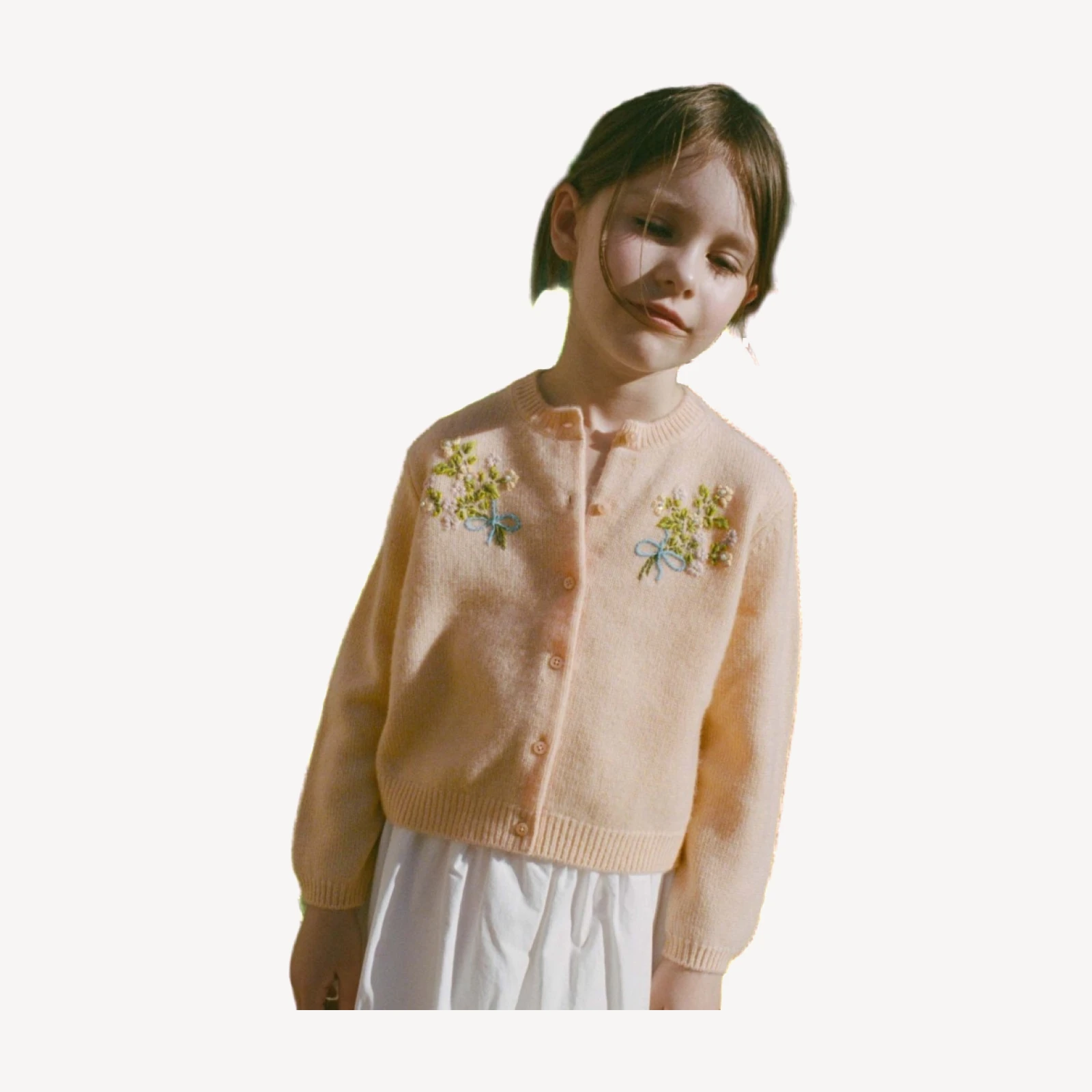 PETIT GARDENIA CASHMERE CARDIGAN -- LIGHT PEACH SORBET