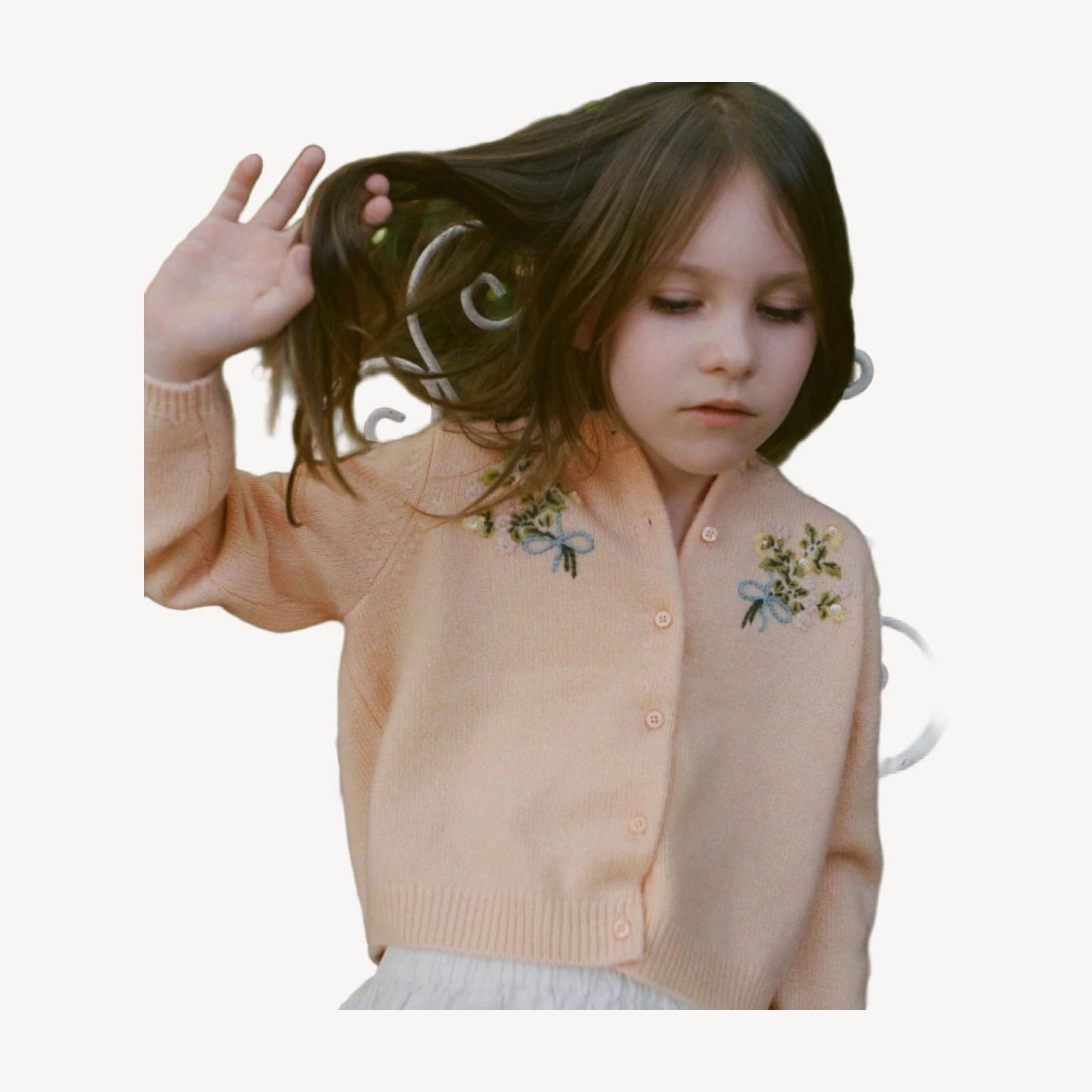 PETIT GARDENIA CASHMERE CARDIGAN -- LIGHT PEACH SORBET