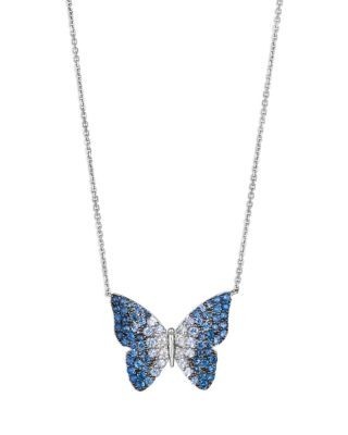 Bloomingdale's Fine Collection Blue & White Sapphire Butterfly Pendant Necklace in 14K White Gold, 18