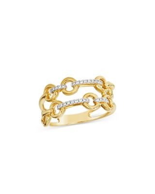 Bloomingdale's Fine Collection Diamond Chain Link Double Row Ring in 14K Yellow Gold, 0.10 tcw