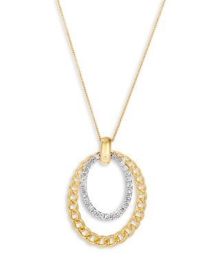 Bloomingdale's Fine Collection Diamond Pave Double Oval Pendant Necklace in 14K Yellow Gold, 0.60 tcw