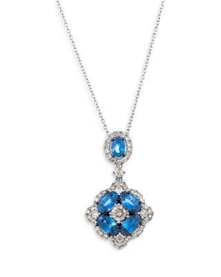 Bloomingdale's Fine Collection Blue Sapphire & Champagne Diamond Pendant Necklace in 14K White Gold, 20