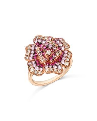 Bloomingdale's Fine Collection Pink Sapphire & Diamond Rose Flower Ring in 14K Rose Gold