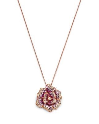 Bloomingdale's Fine Collection Pink Sapphire & Diamond Rose Flower Pendant Necklace in 14K Rose Gold, 20