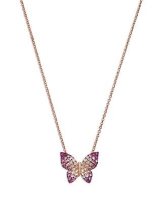 Bloomingdale's Fine Collection Pink & White Sapphire Ombre Butterfly Pendant Necklace in 14K Rose Gold, 19