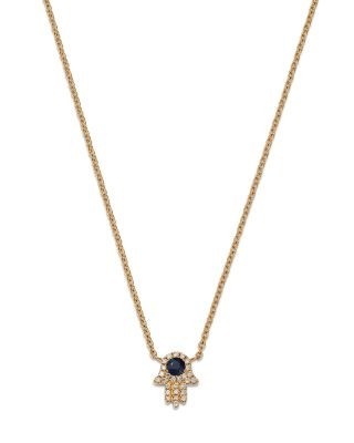 Bloomingdale's Fine Collection Sapphire & Diamond Hamsa Hand Pendant Necklace in 14K Yellow Gold, 18