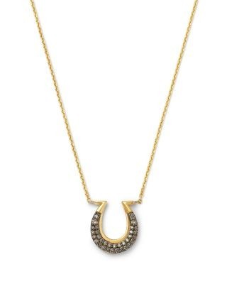 Bloomingdale's Fine Collection Brown Diamond Horseshoe Pendant Necklace in 14K Yellow Gold, 0.29 tcw
