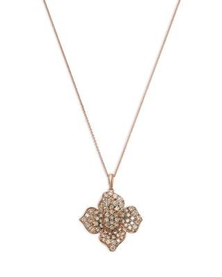 Bloomingdale's Fine Collection Brown Ombre Diamond Flower Pendant Necklace in 14K Rose Gold, 1.72 tcw