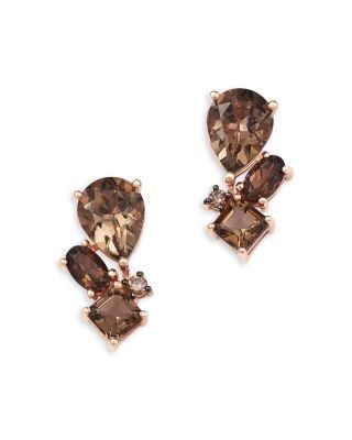 Bloomingdale's Fine Collection Smokey Quartz & Brown Diamond Earrings in 14K Yellow Gold