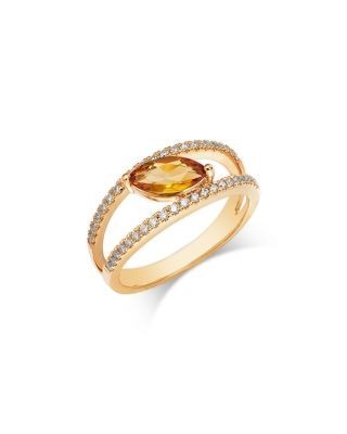Bloomingdale's Fine Collection Citrine & Diamond Ring in 14K Yellow Gold