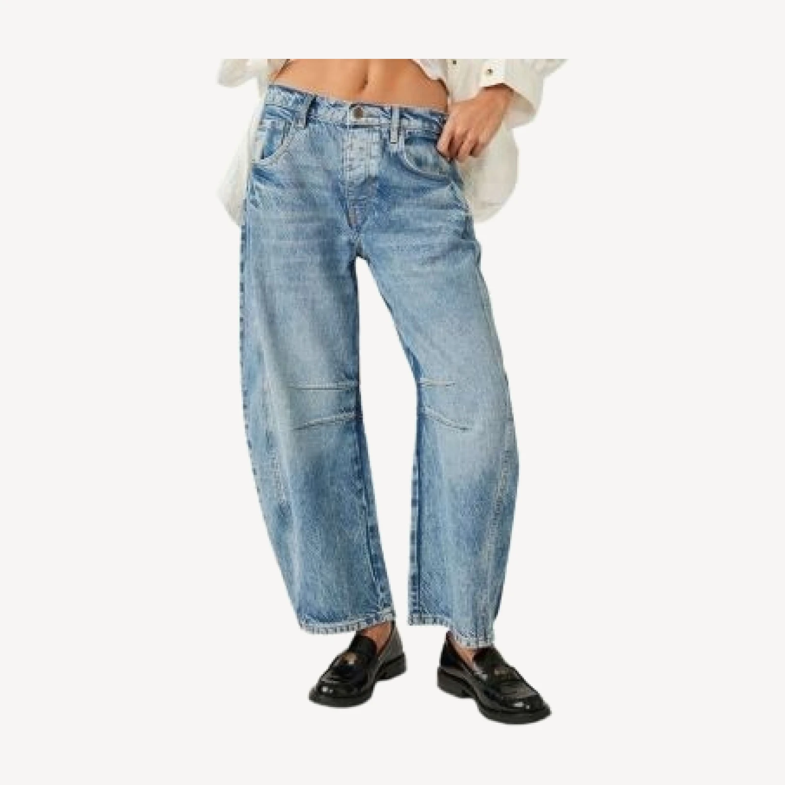 Free People We The Free Good Luck Mid Rise Barrel Jeans in Ultra Light Beam