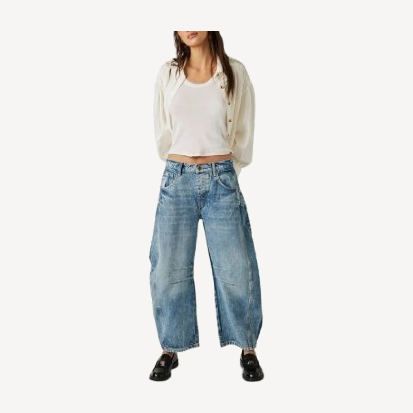 Free People We The Free Good Luck Mid Rise Barrel Jeans in Ultra Light Beam